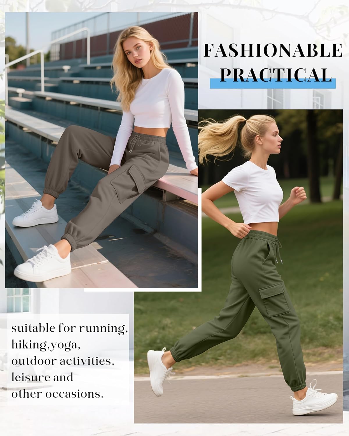 Neer 3 Pack Women's Cargo Sweatpants Joggers Pants Causal Gym Athletic Workout High Waist Bottom Y2k Fall Outfits with Pocket - Image 4