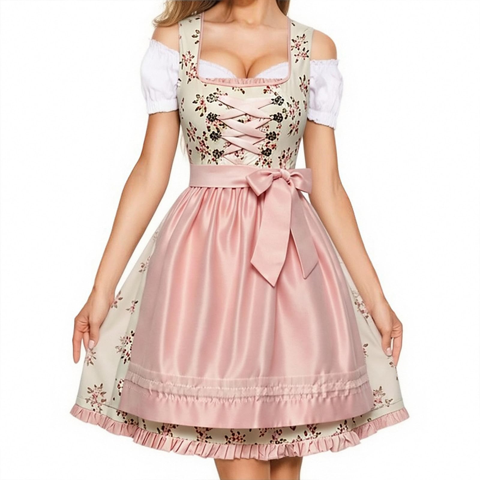 Vestido dirndl corto mujer Oktoberfest con delantal encaje talla grande 6