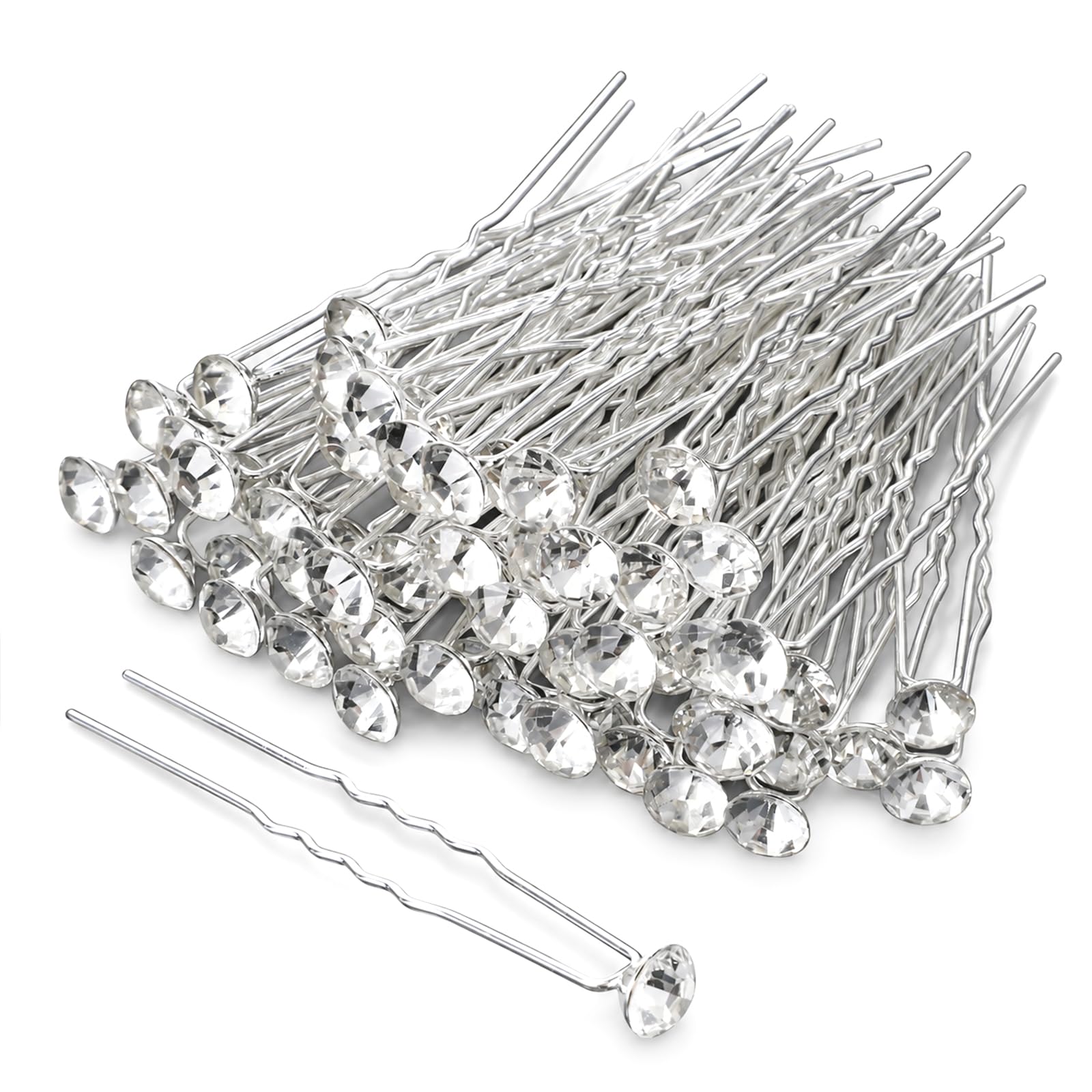 SULIKJHUI 60 Stück Haarnadeln Silber,Silber U-Form Haarschmuck,Kopfschmuck | für Hochzeit, mit Strass, Silber für Braut & Brautjungfern, Einzeldiamant U-Stecknadeln