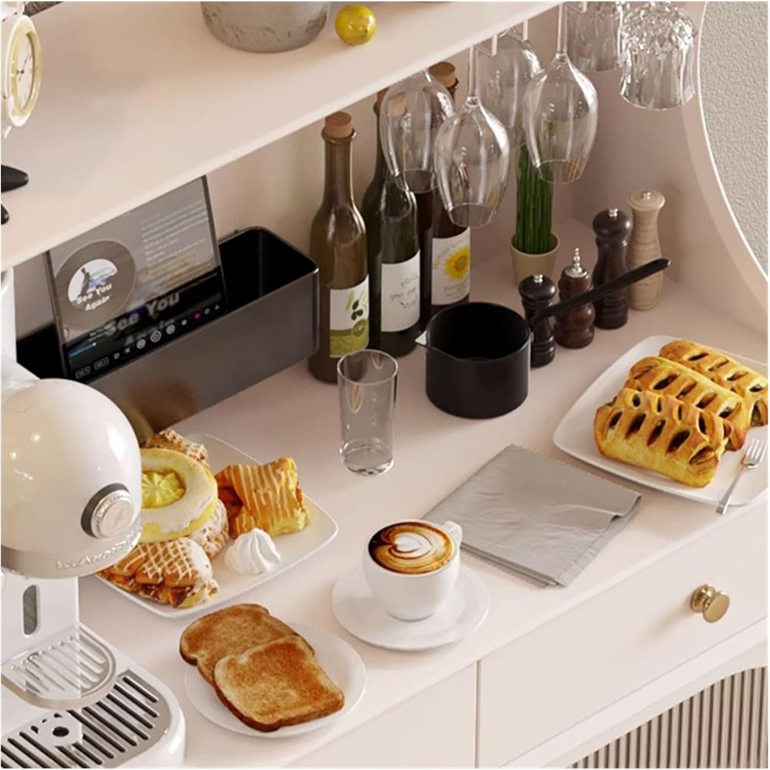 Sideboard Cabinet White Solid Wood Dining Sideboard Storage Cabinet Against Wall Modern Home Living Room Console Coffee Table