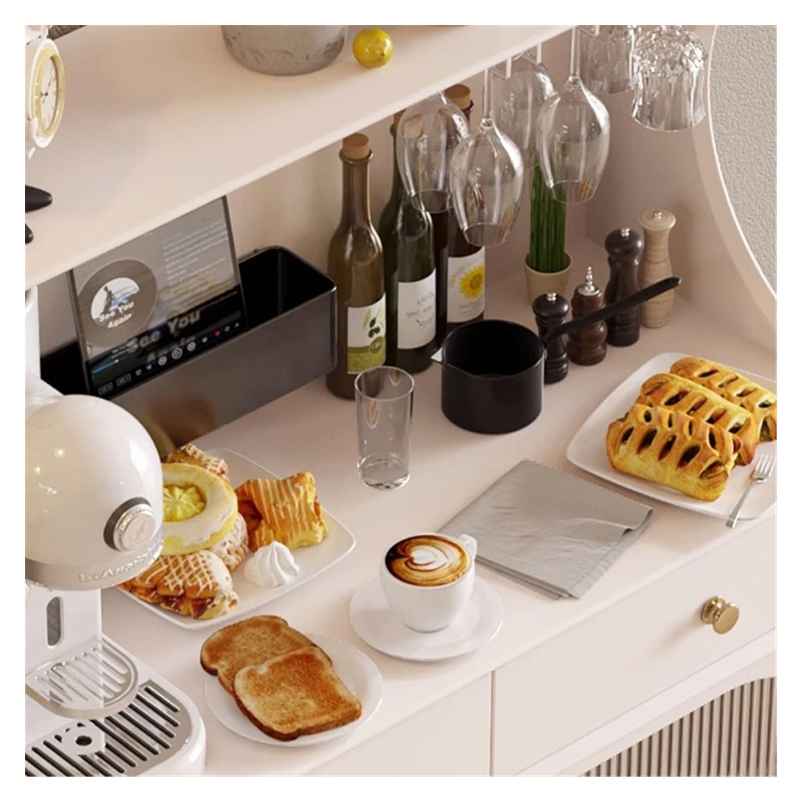 Armadio cucina Mobile contenitore for credenza da pranzo in legno bianco stoccaggio