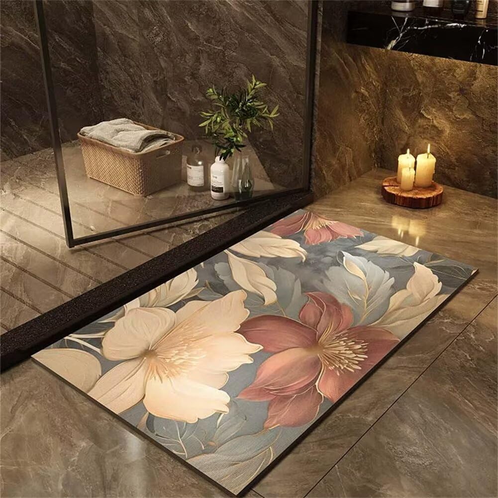 Tapis salle de bain absorbant pour baignoire douche et buanderie motif végétal