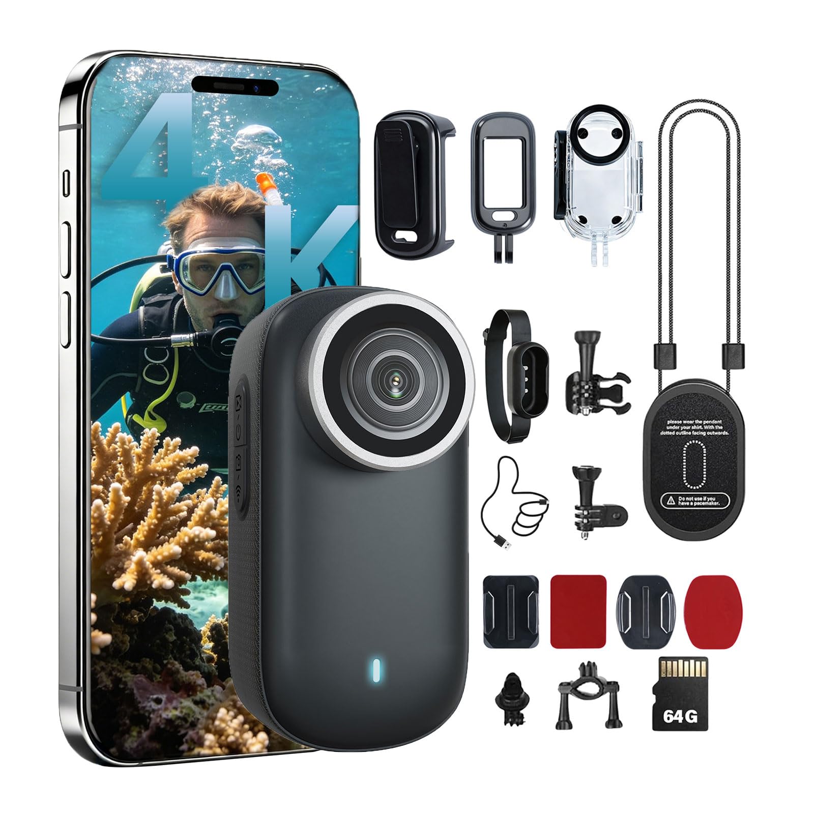 Photo 1 of shenghuo 4K Mini Body Camera,64G Wearable Camera with 360°Rotatable Clip & Magnetic Clip, Thumb Size, 96 Minutes for Recording, Easy to Use for Lecture, Traveling, Pet Walking and Outdoors?Black?