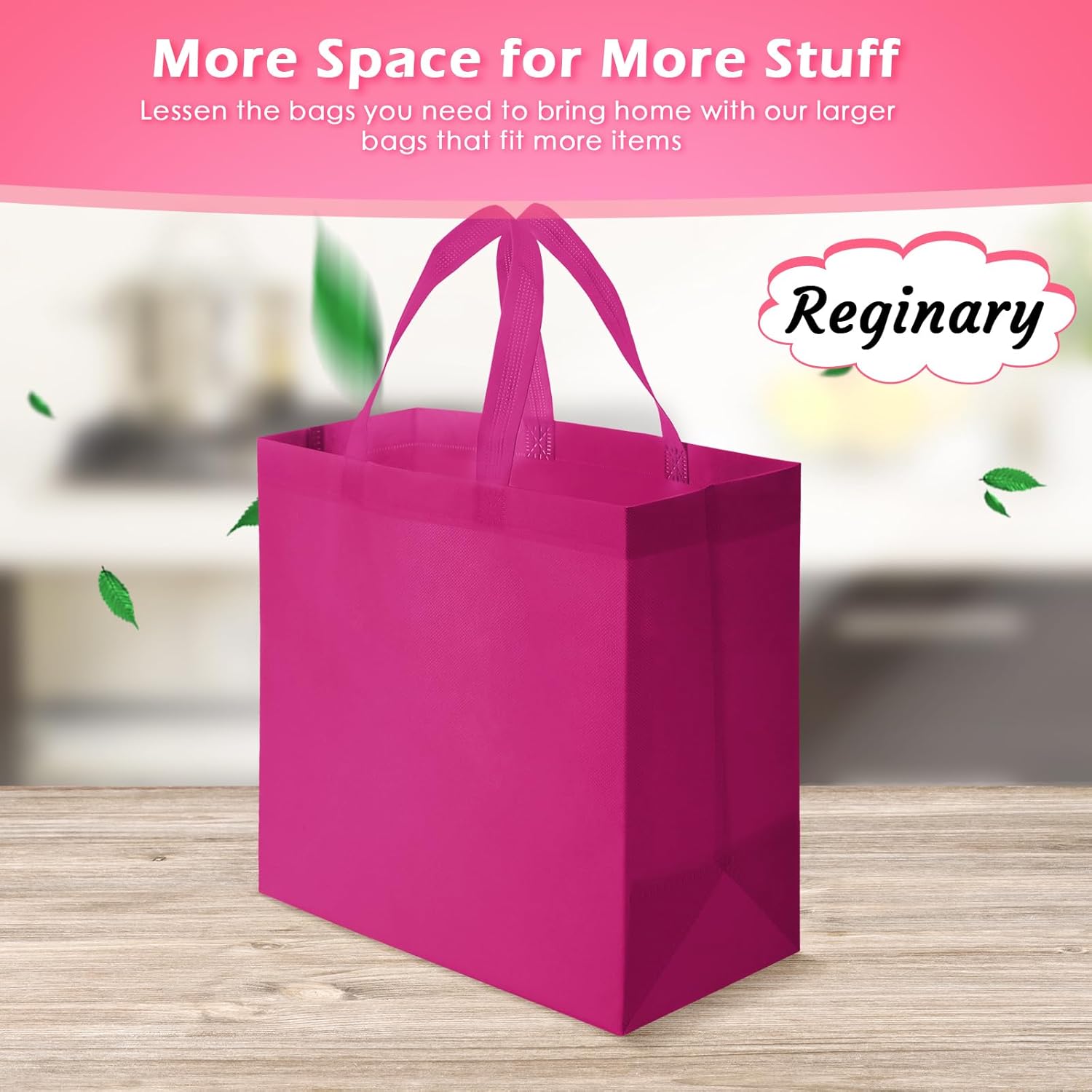Reginary 100 PCS Reusable Totes Bags - Non Woven Grocery Handle Bags for Shop Events & Retail Store(Rose Pink) - Image 5