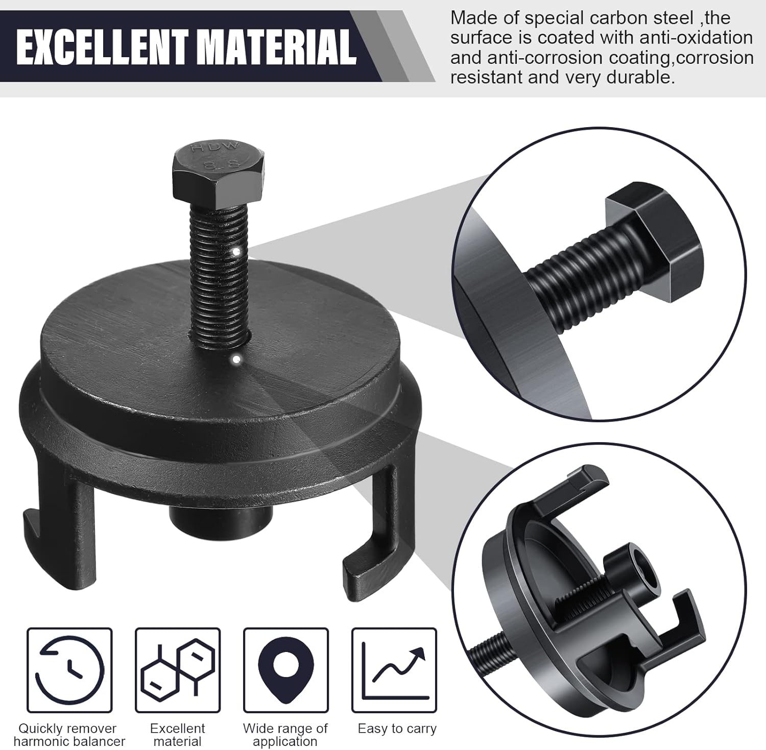 Tallew 25264 Harmonic Balancer Puller Crank Pulley Puller Automotive Replacement Engine Quickly Removes Harmonic Balancer Puller Kit LS Balancer No Tapped Holes No Remove Radiator Compatible with GM : Automotive