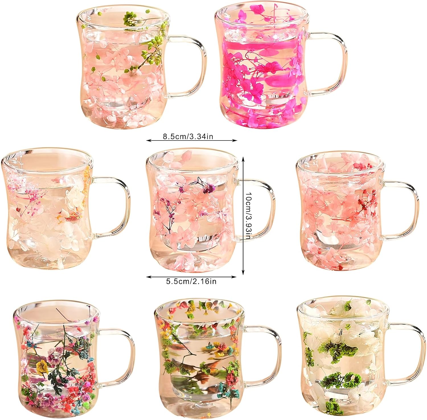 Glass Cup With Dried Flower Transparents Double Wall Coffee Mug With Handle Insulated Drinkware For Hot Beverages