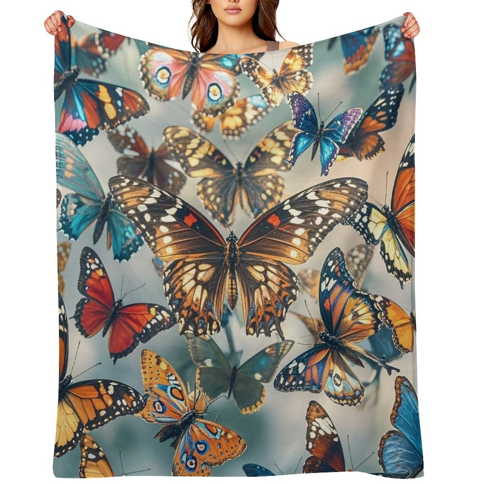 Flannel Butterflies Throw Blanket for Couch Super Soft Fuzzy Cozy Flannel Blankets No Shed No Pilling FAnti-Static Winter Bed Blanket Decorative and Giftable Blankets