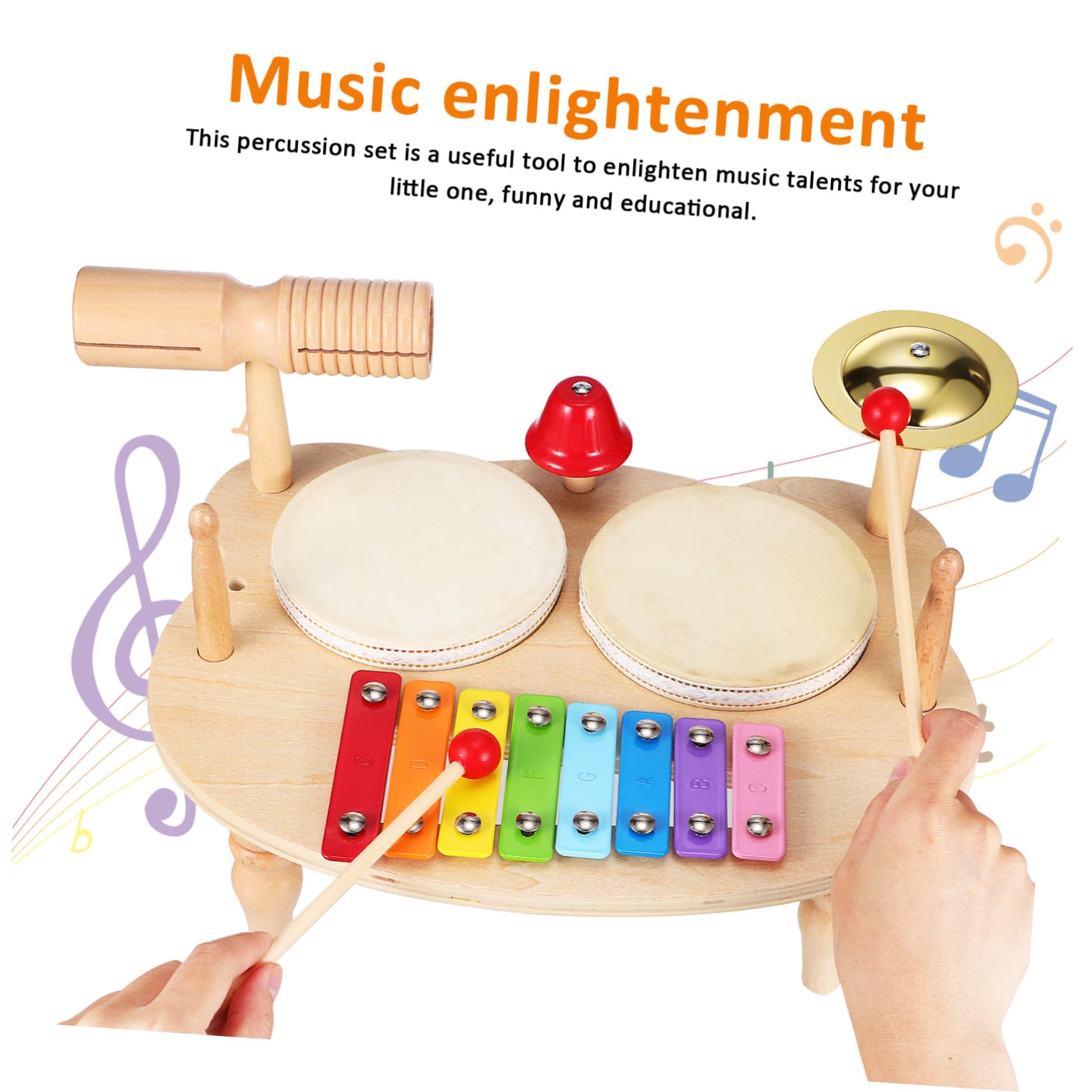 Mikikit Percusión Infantil de Madera con Xilófono y Pandereta Instrumento Musical Educativo para Regalo Colorido y Seguro Sonido Claro y Variedad de Tonos