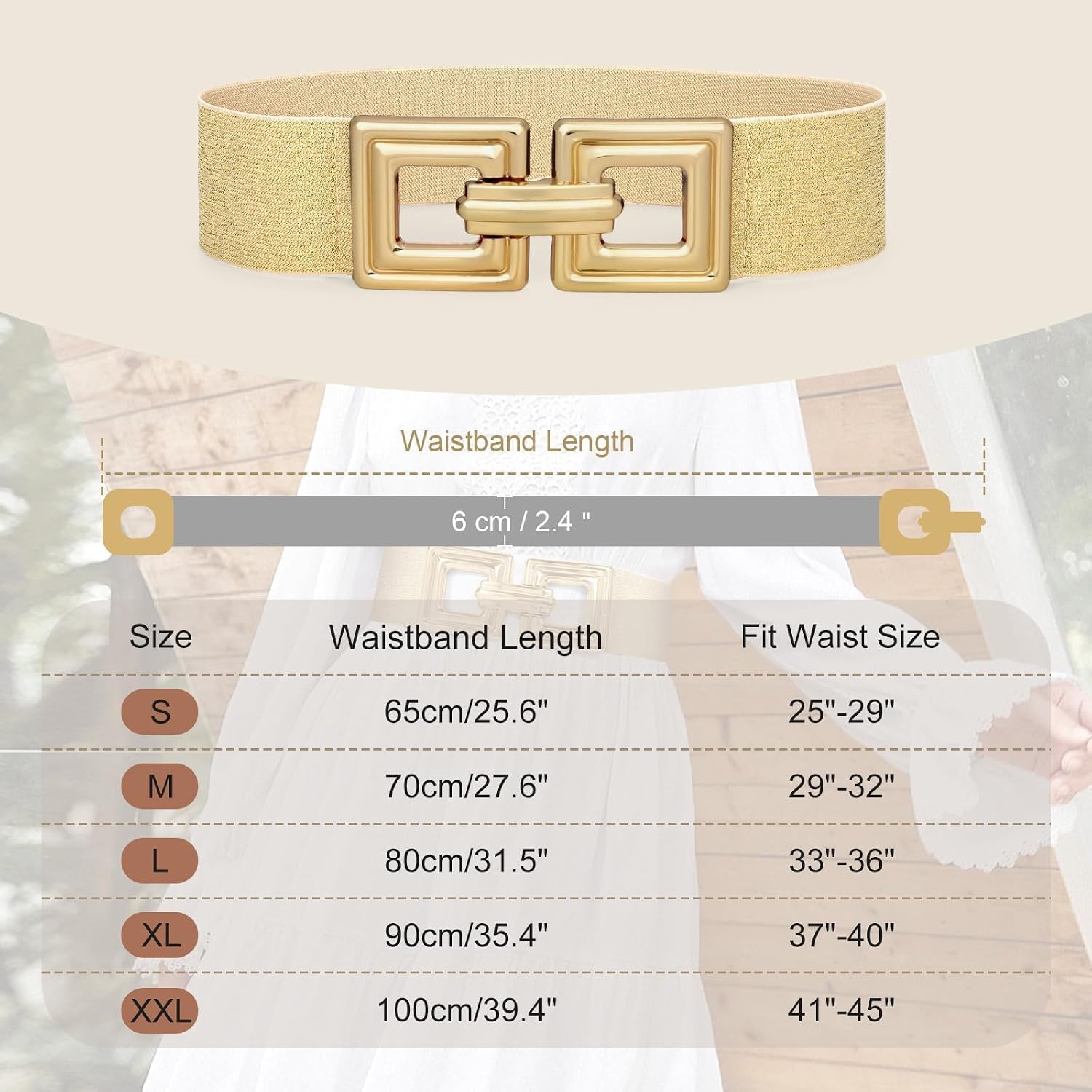 WHIPPY Women Wide Elastic Waist Belt Fashion Hollow Out Square Gold Buckle Stretchy Belt Waistband for Ladies image 5