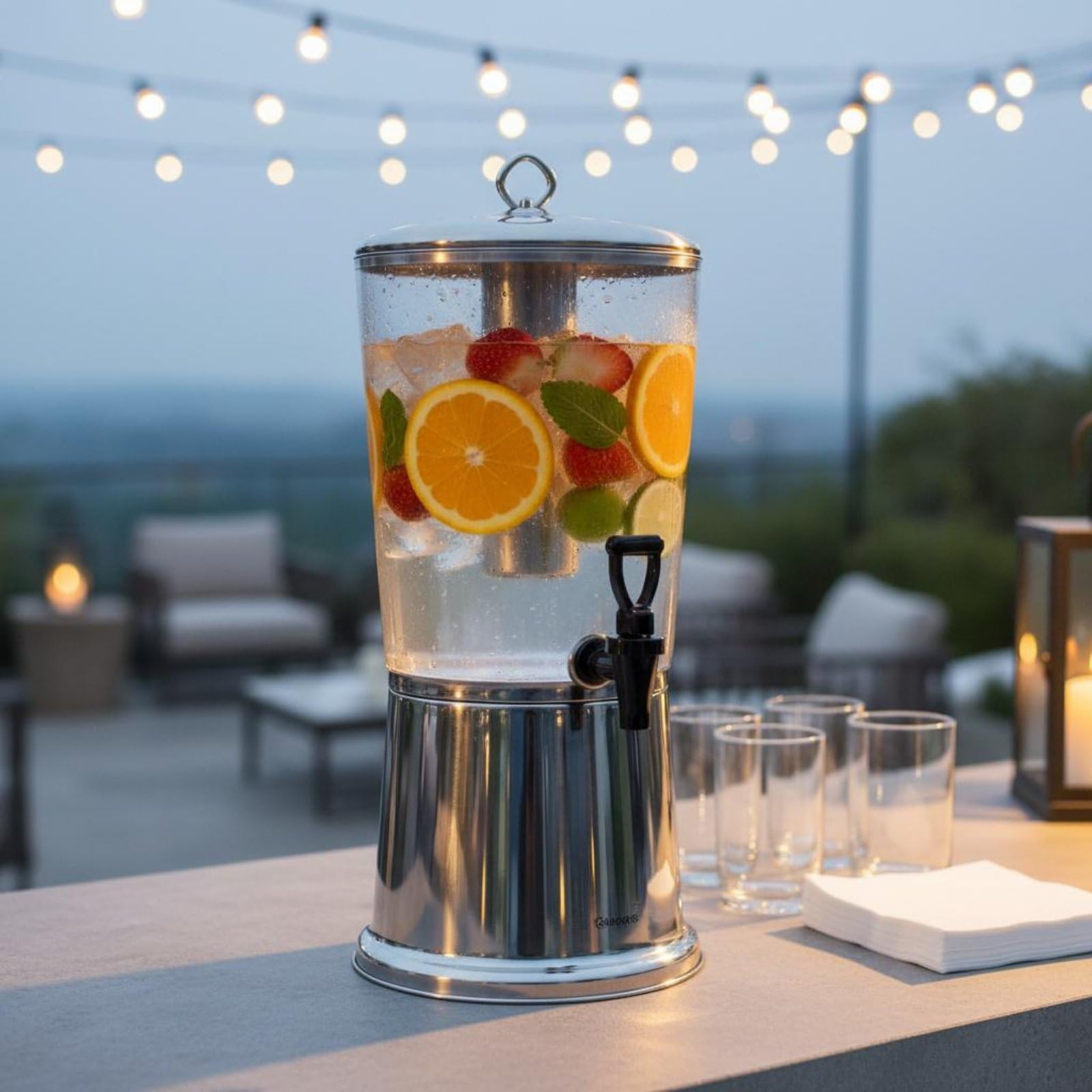 perfk Dispensador de Jugo Frío con Grifo Ergonómico Depósito de 8L Acero Inoxidable Cuerpo Transparente Estructura Desmontable Adecuado para Brunch Reuniones de Trabajo Restaurantes Hoteles