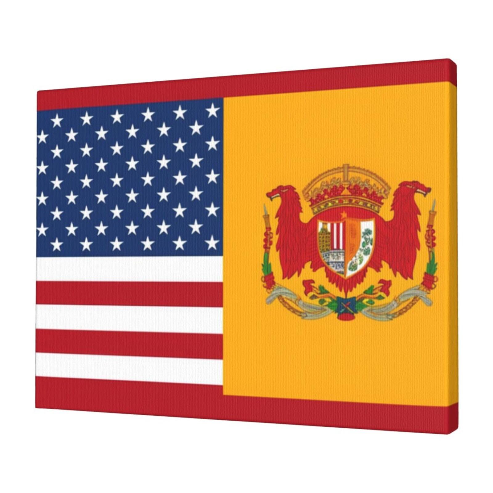 KLOPH American Spain Flag Canvas Wall Art for Living Room 12"x16" Modern Artwork Painting for Bathroom Hanging Canvas Prints Aesthetic Wallart for Bedroom Kitchen Office Wall Decor