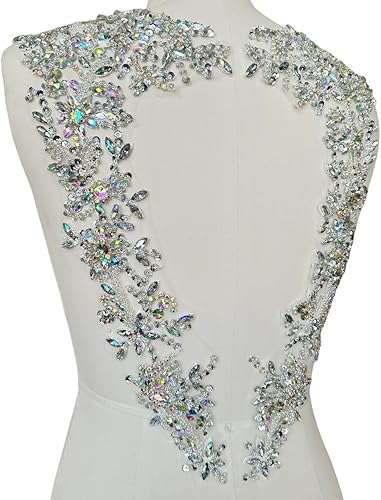 Miniatura 9 de Apliques de diamantes de imitación hechos a mano para coser en el parche de encaje de cristal, 1 par para ropa de bricolaje, vestido de novia,