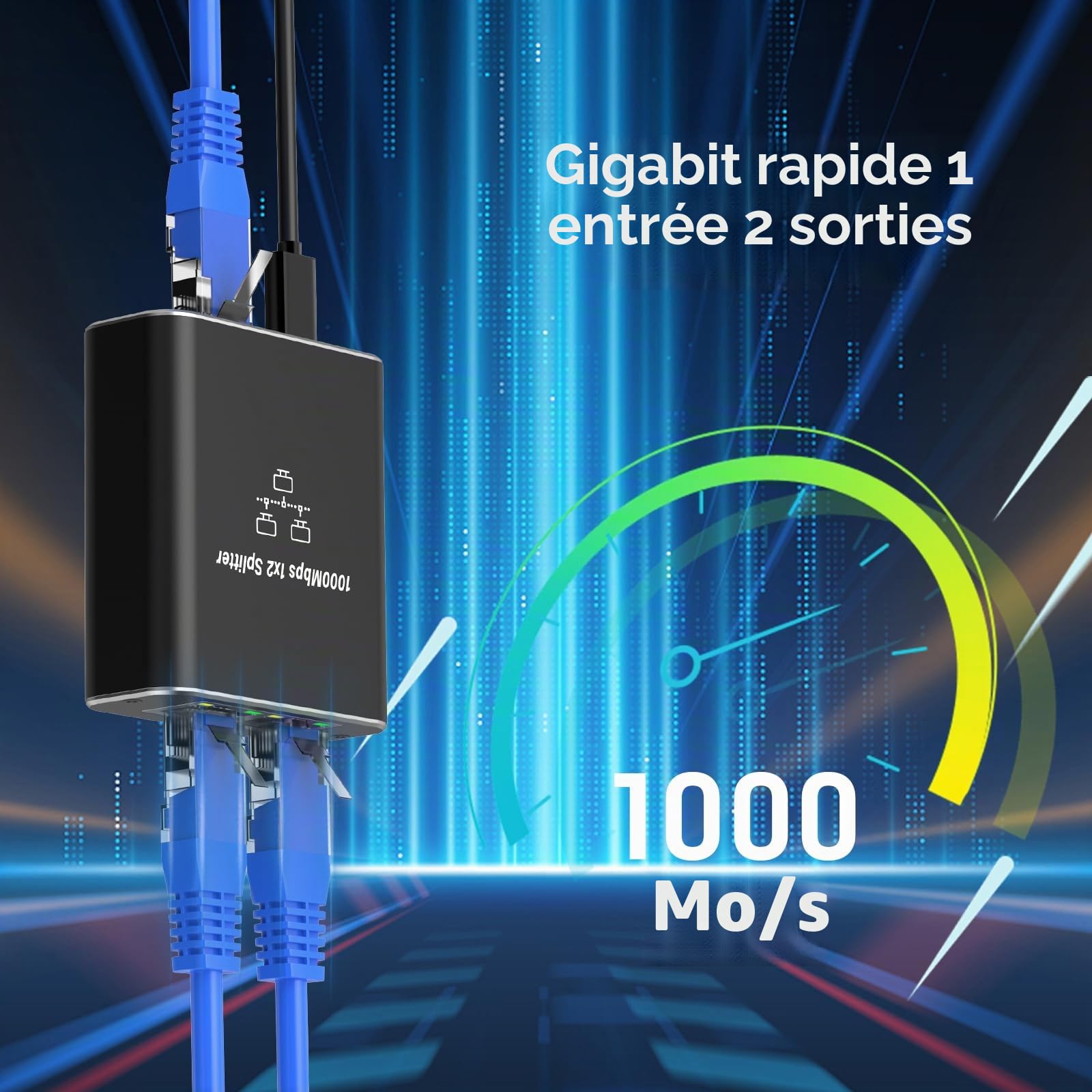 Switch Ethernet 2 Port, RJ45 Splitter 1000 Mbps, Gigabit Switch Ethernet RJ45 1 à 2 LAN Splitter pour Ordinateur, Hub, Commutateur, Routeur, Décodeur, Télévision Numérique, sans POE