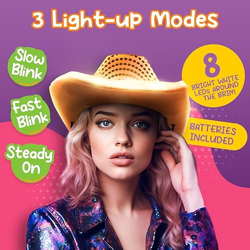 Miniatura 2 de Windy City Novelties Sombrero de vaquero de lentejuelas con luz LED