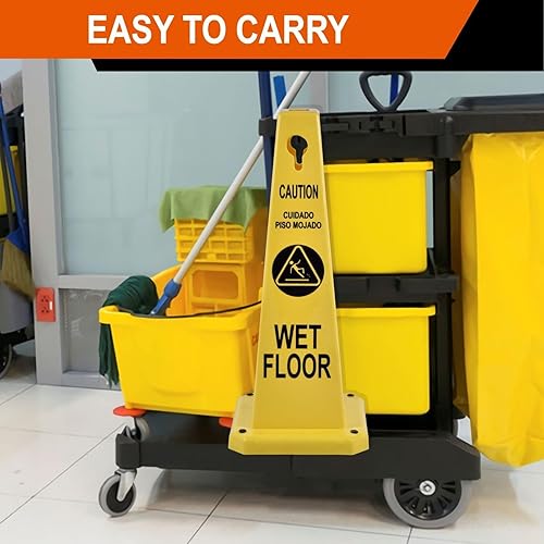 Miniatura 4 de Paquete de 4 conos de precaución de 26.5 pulgadas, letreros de seguridad visibles de 4 lados con base de goma pesada, advertencia para prevención de