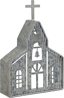 Synovana Church Shaped Tea Light Candle Holder Farmhouse Galvanized Metal Candle Holder Vintage Decorative Tealight Holder for Table Centerpiece Decoration - 6.22" x 1.97" x 9.25"