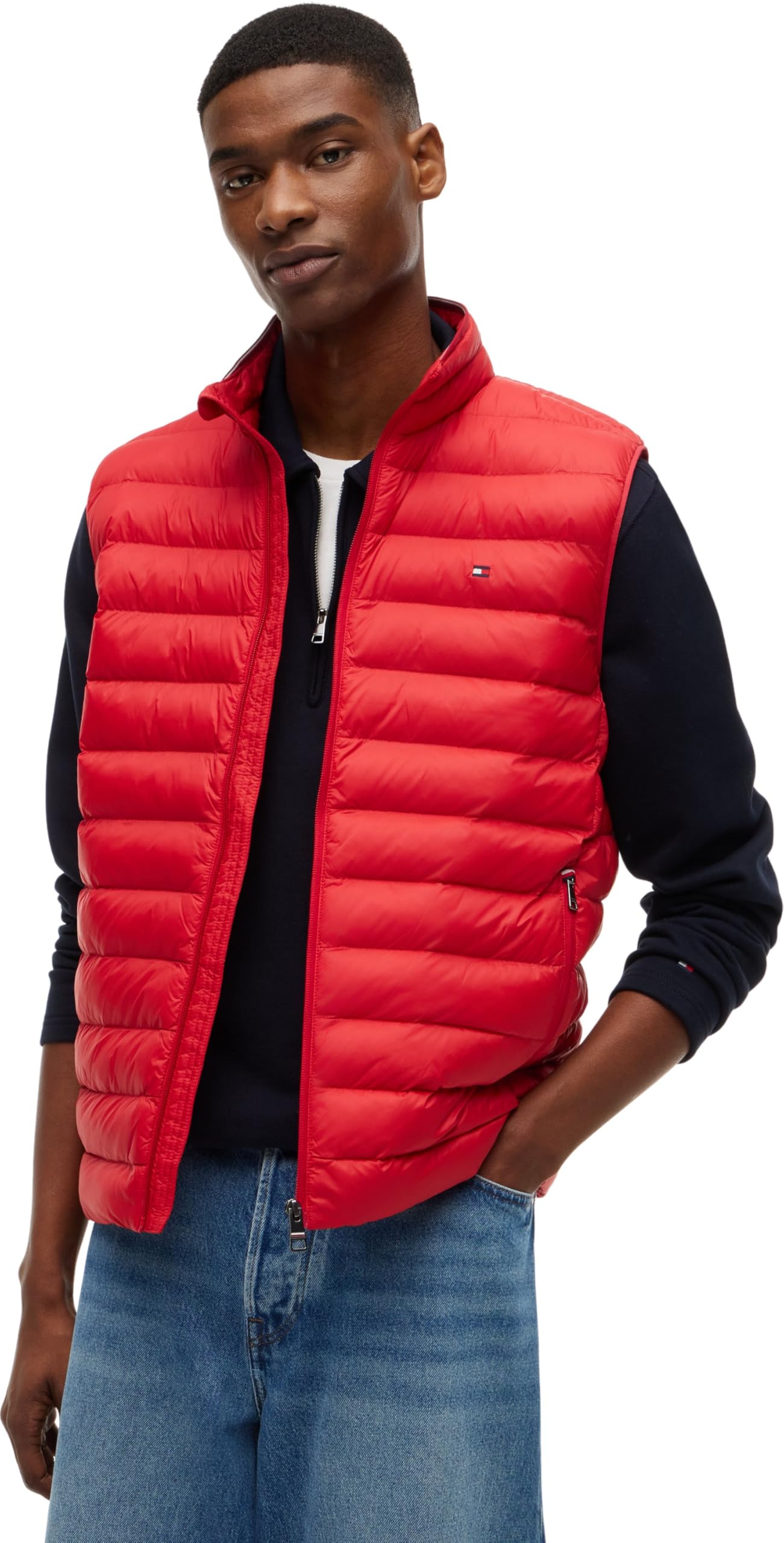 Tommy Hilfiger Herren Weste Packable Recycled Vest Stehkragen, Rot (Medium Red), S