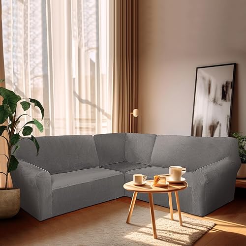 Miniatura 6 de 3 fundas de sofá en forma de L para sofá seccional, fundas de sofá esquinero, elásticas, lavables de 5 asientos, fundas de sofá esquinero de seda de