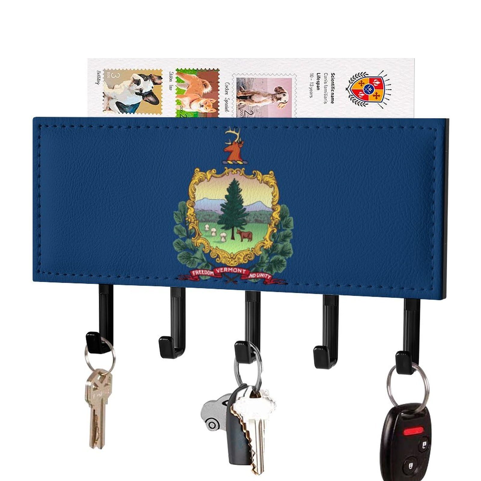 NCLQVJXZKHW Vermont Flag Key Holder with 5 Hooks Key Hooks Wall Mounted Key Racks Key Hanger Organiser Shelf