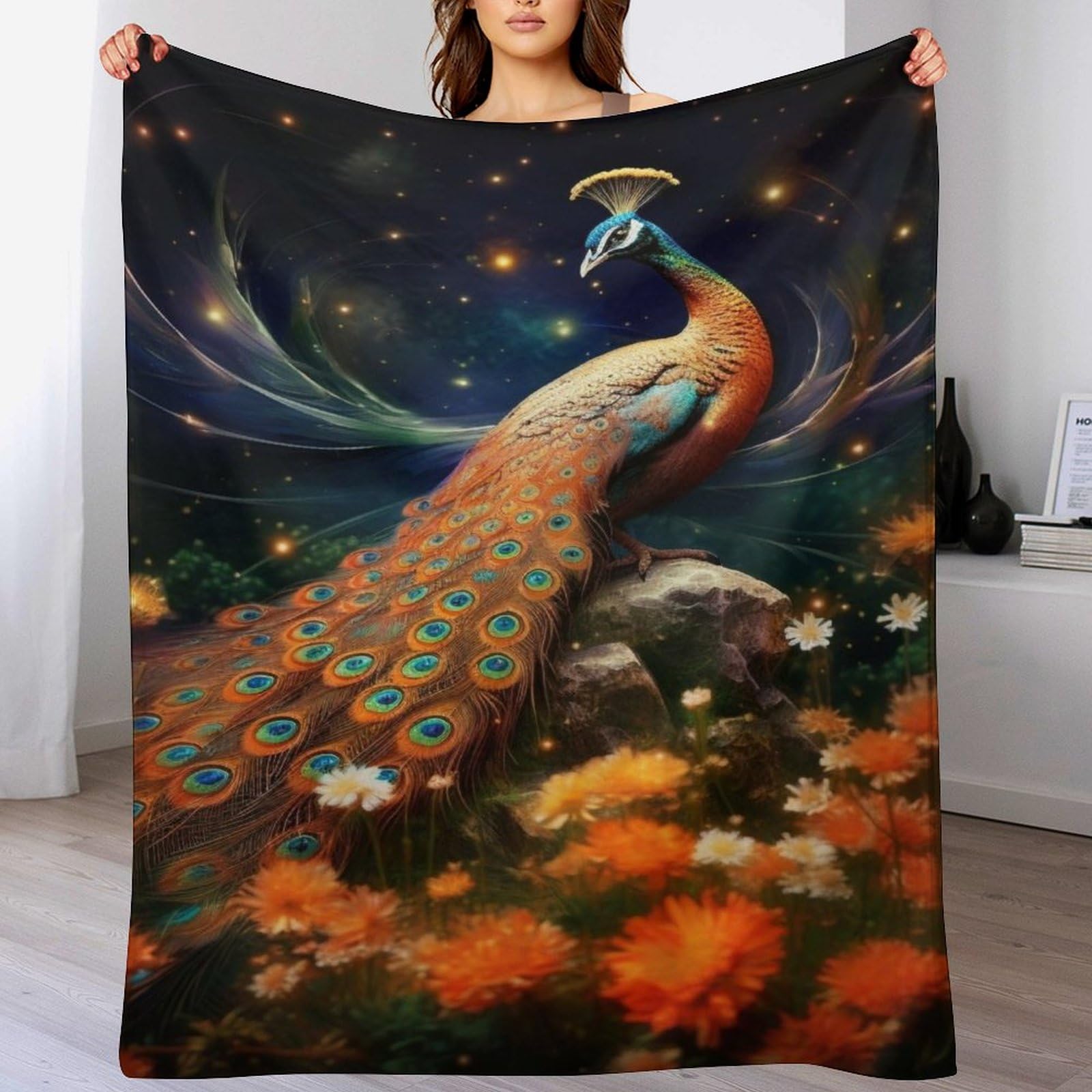Couverture paon douce pour des soirées cocooning sur le canapé du séjour
