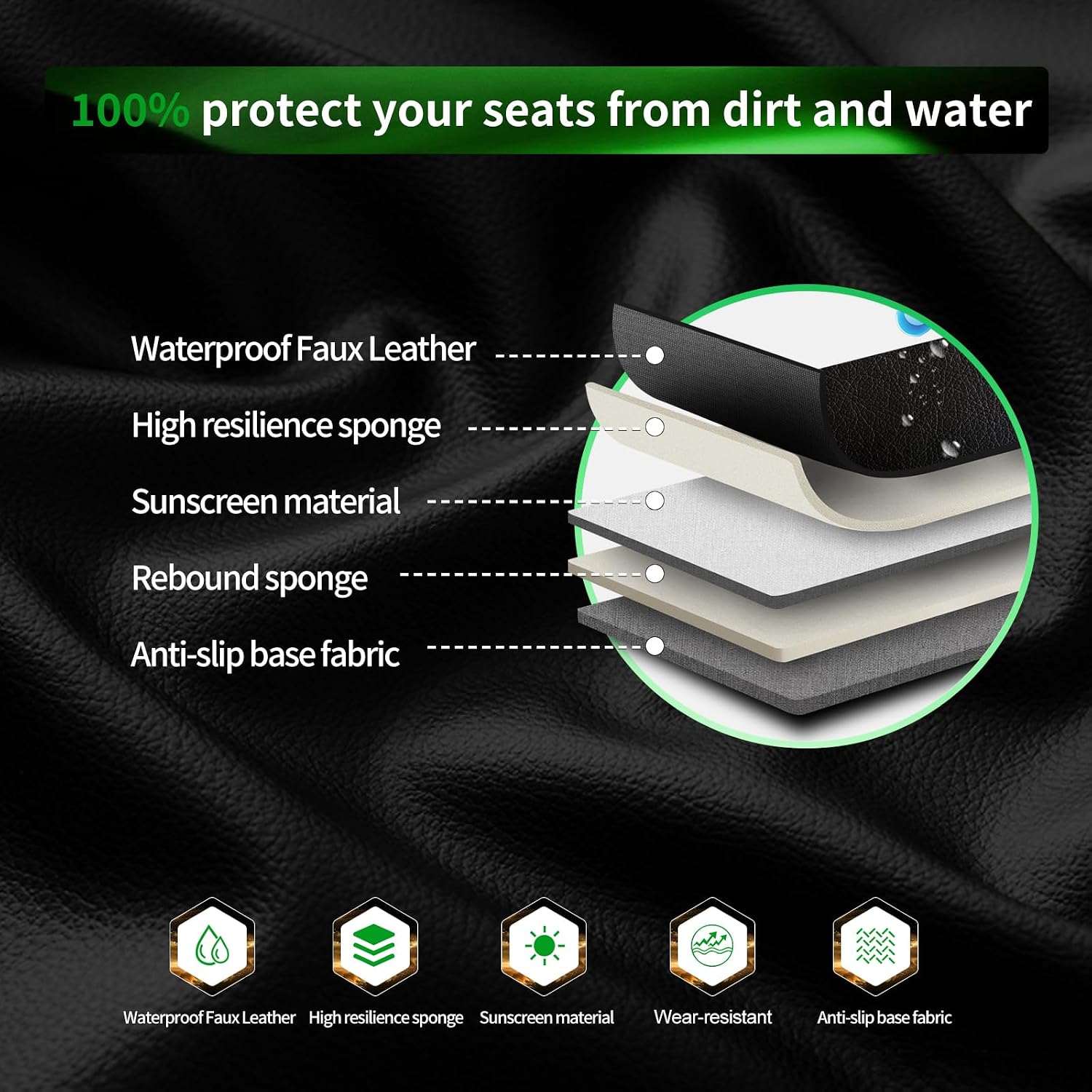 Fit Frontier Car Seat Covers Compatible with Nissan Frontier 2009-2024 2025 2026.Full Coverage Waterproof Leather,All-Weather Seat Cushion Protector-Easy Installation(2 Front,Black+Red)