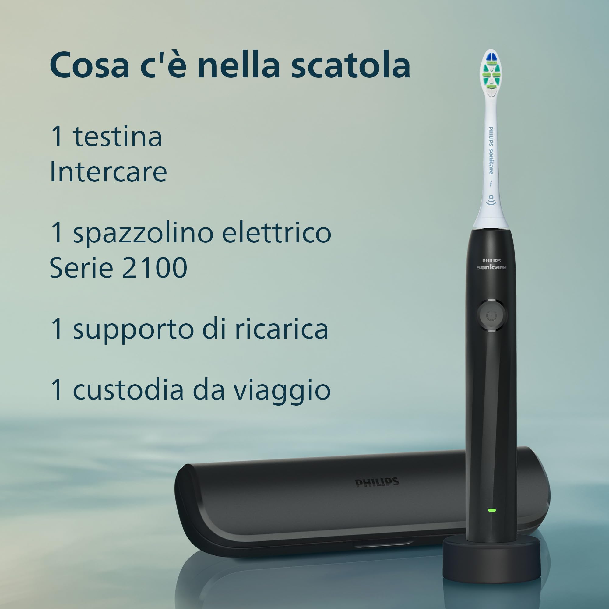 Philips Sonicare Serie 2100 - Spazzolino elettrico sonico con 2 livelli d'intensità, funzione EasyStart, SmarTimer, 14 giorni di autonomia, custodia, nero, HX4023/02, [Nuovo]