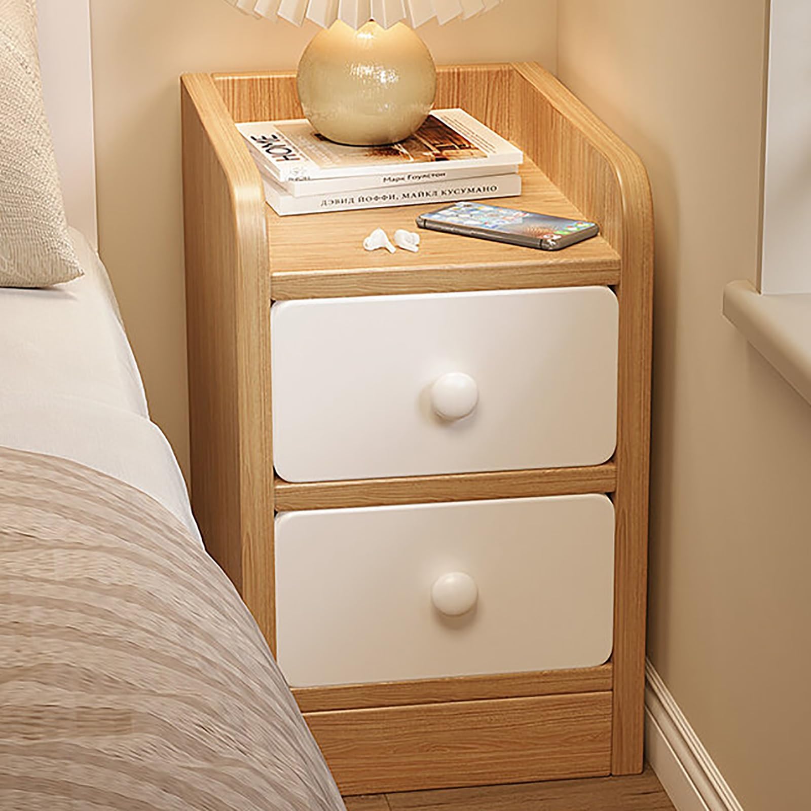 SXZenSpace Small Nightstand with Drawer Wood Night Stand Open Shelf Accent Bedside End Table for Bedroom(20x40x48cm)