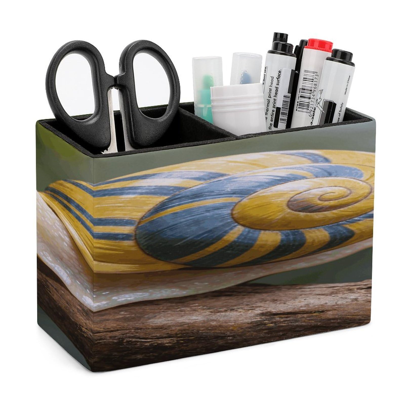 LZQPOEAS Snail Pen Holder Double Compartments Pen Cup Makeup Brush Holders Leather Pencil Holder Locker Organizer for Work Locker Accessories Modern Pencil Cup for Desk