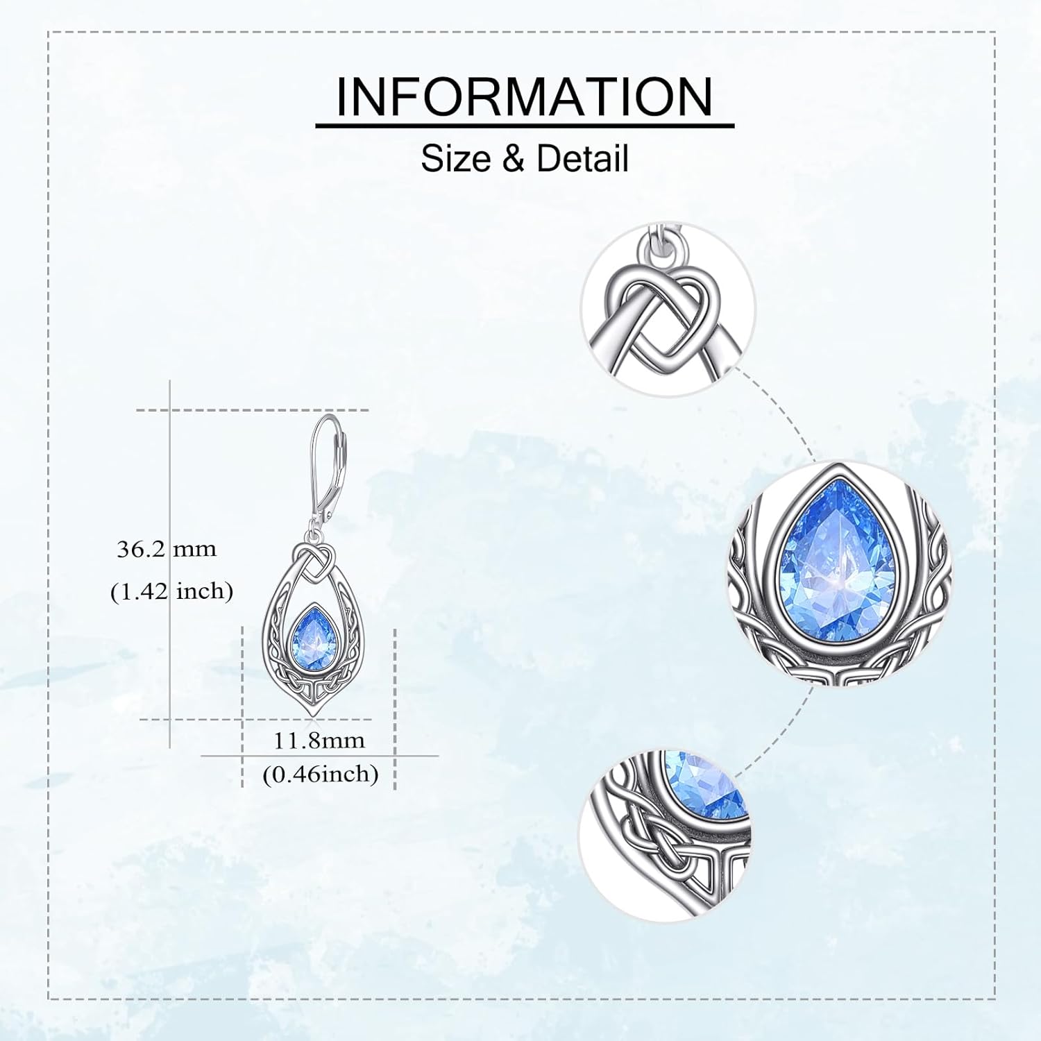 URONE Celtic Knot Earrings 925 Sterling Silver Birthstone Earrings Dangle Celtic Jewelry Gifts for Women - Image 3