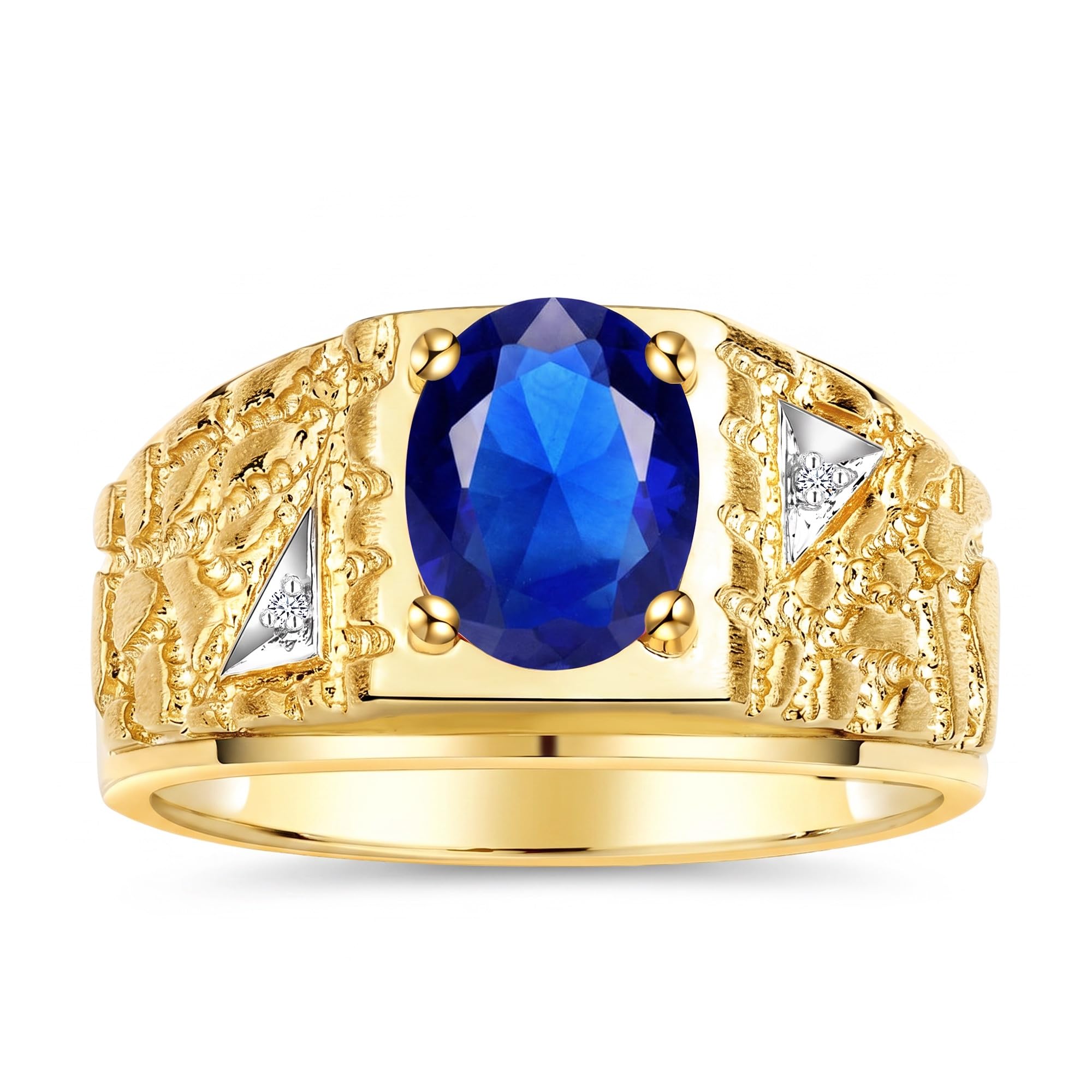 Rylos Men's Rings Designer Nugget Ring: Oval 9X7MM Gemstone &amp; Sparkling Diamonds - Color Stone Birthstone Rings for Men, Yellow Gold Plated Silver Rings in Sizes 8-13. Mens Jewelry