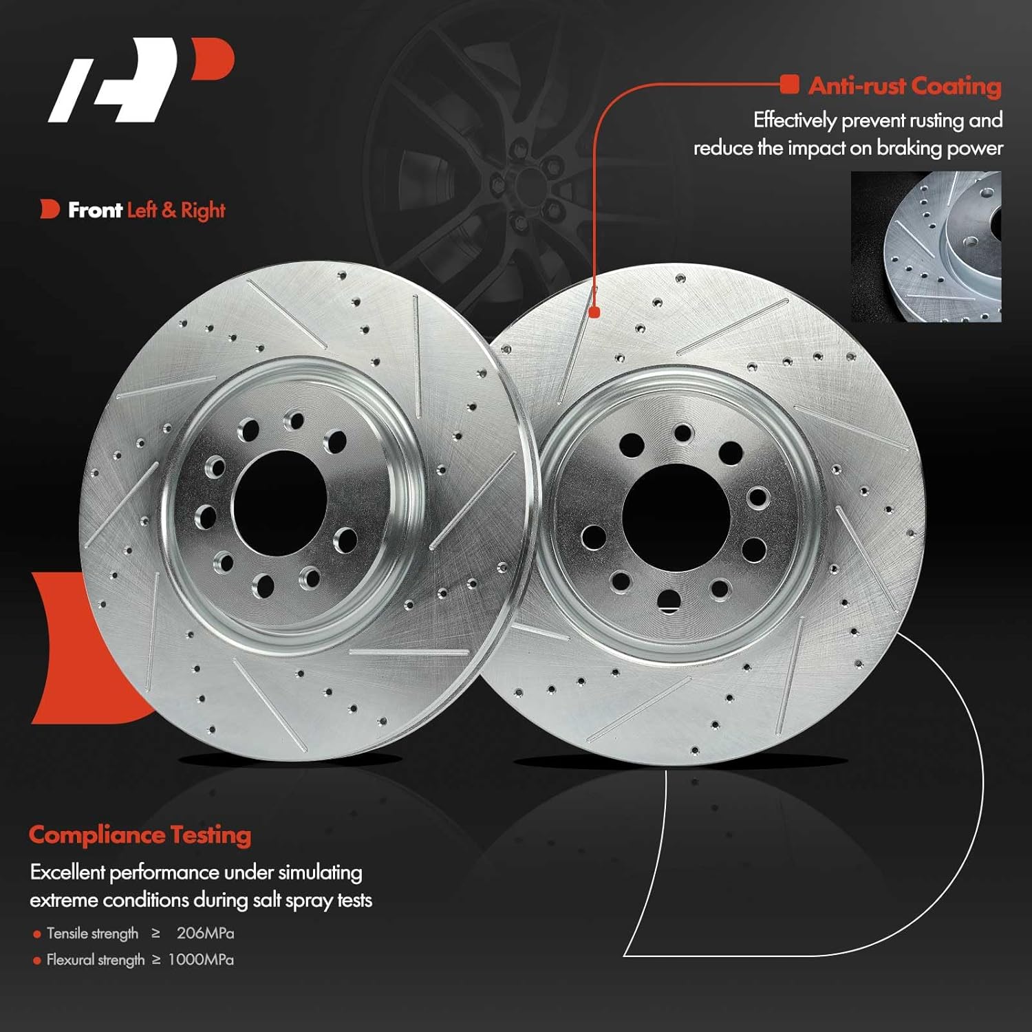 A-Premium 12.99 inch (330mm) Front Drilled and Slotted Disc Brake Rotors + Ceramic Pads Kit Compatible with Select Jeep Models - Cherokee 2014-2022, 6-PC Set