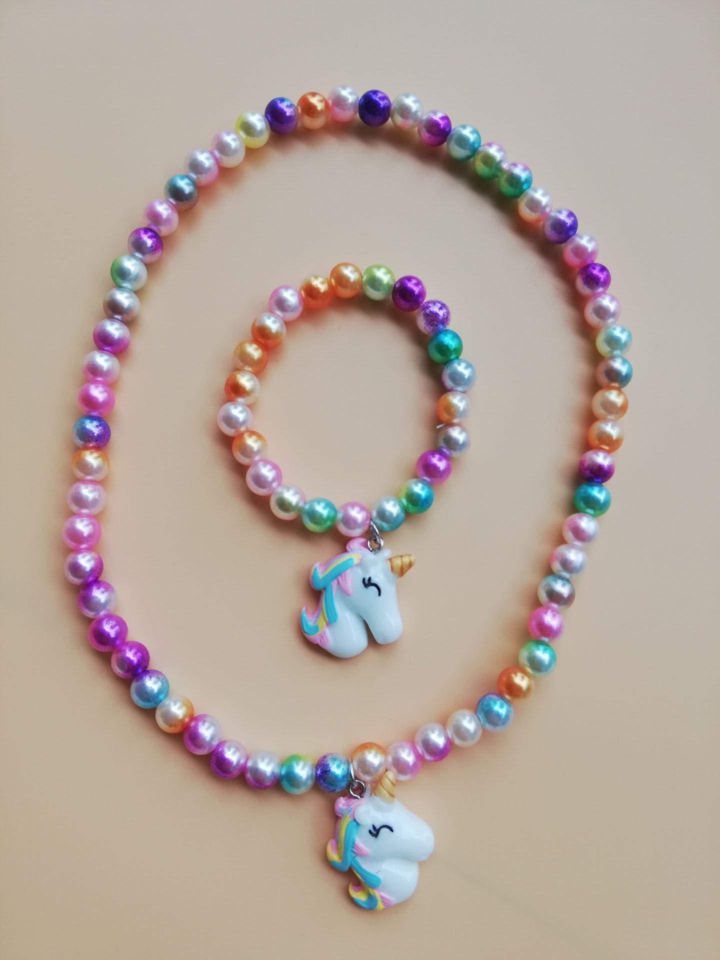 Image secondaire de Lovely H Stone Parure de bijoux licorne pour enfants, collier et bracelet - Couleurs bonbon pour les petites filles, les tout-pe