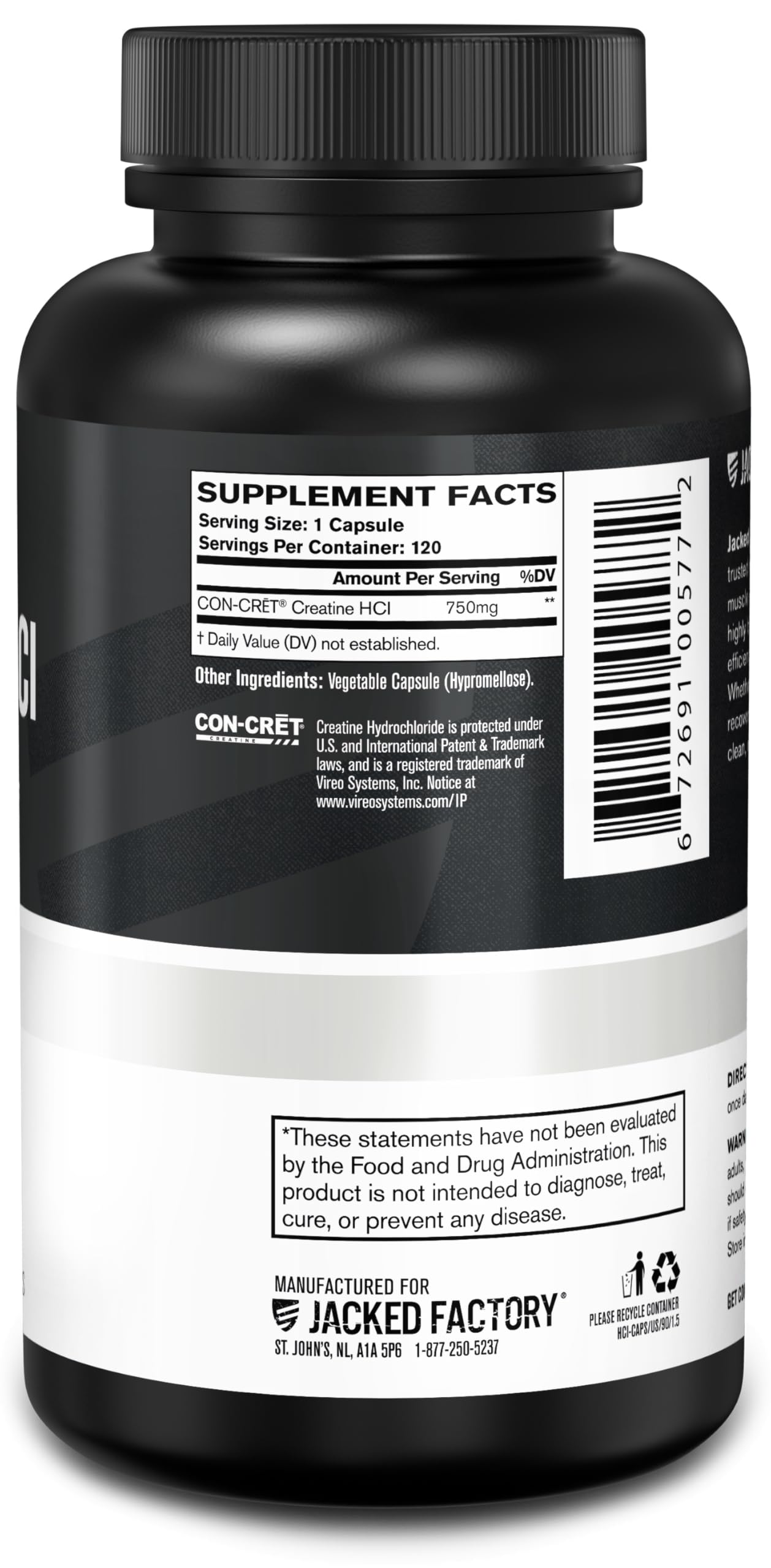 Jacked Factory Creatine HCl Capsules - CON CRET Creatine Pills 750mg - Lean Muscle Growth & Recovery, Boost Strength & Endurance, No Bloating or Cramps - 120 Capsules — Amazon image 6