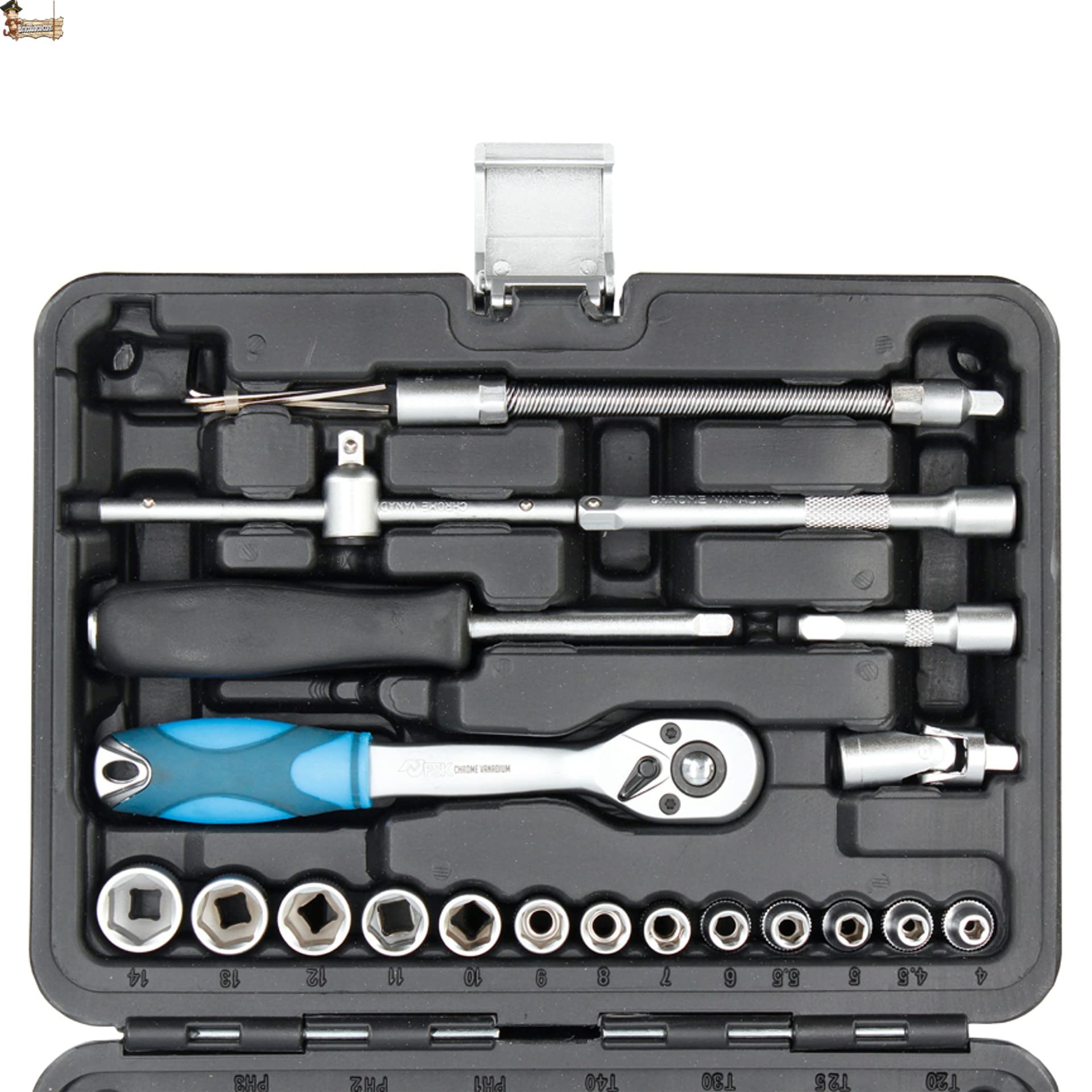 BricoLoco.com Zestaw kluczy do kubków grzechotkowych 1/4" Mechaniczne narzędzie warsztatowe DIY Zestaw 46 sztuk