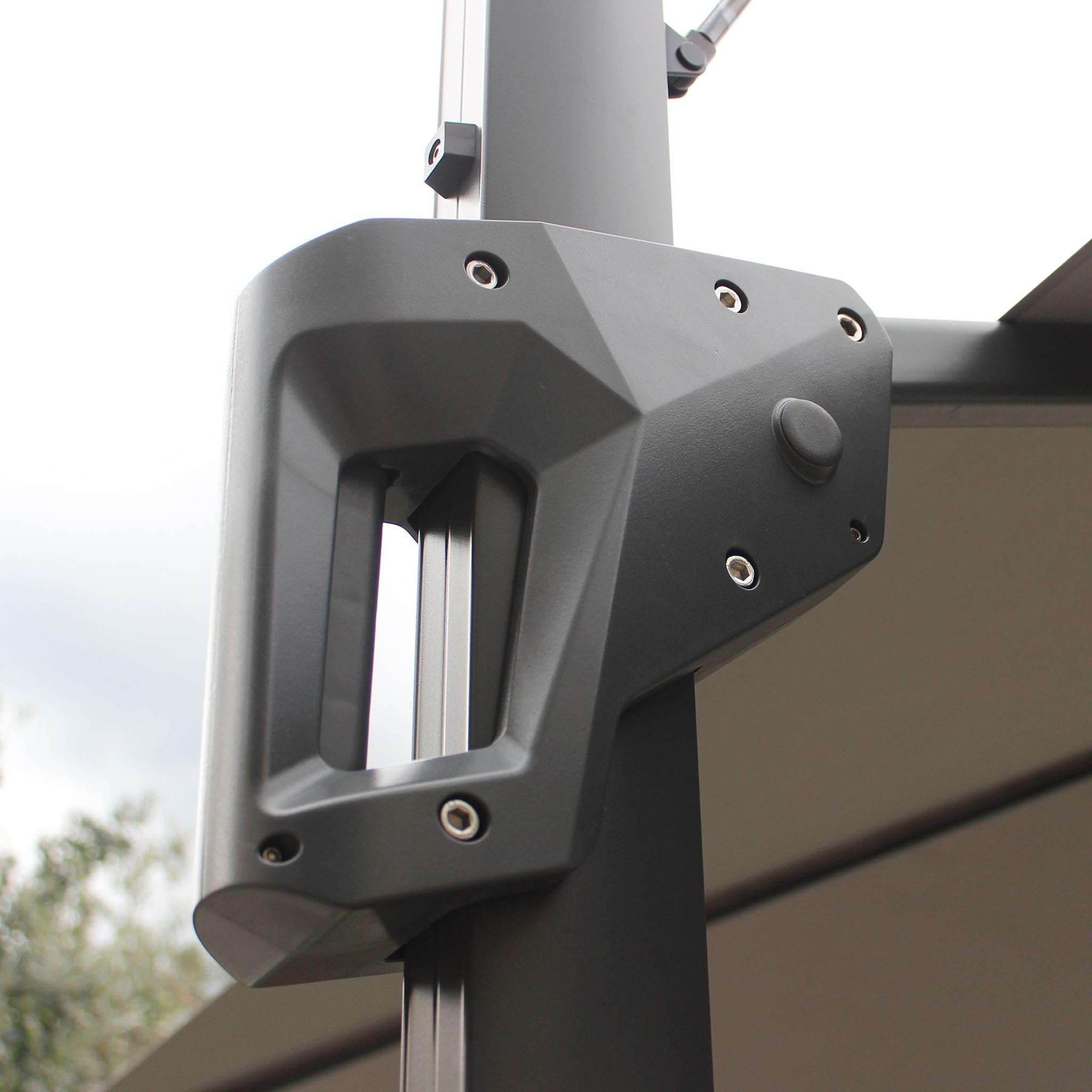 milani home - ombrellone da giardino 3 x 4 m palo laterale decentrato in alluminio e acciaio, telo poliestere grigio chiaro e grigio scuro, per terrazzo e piscina
