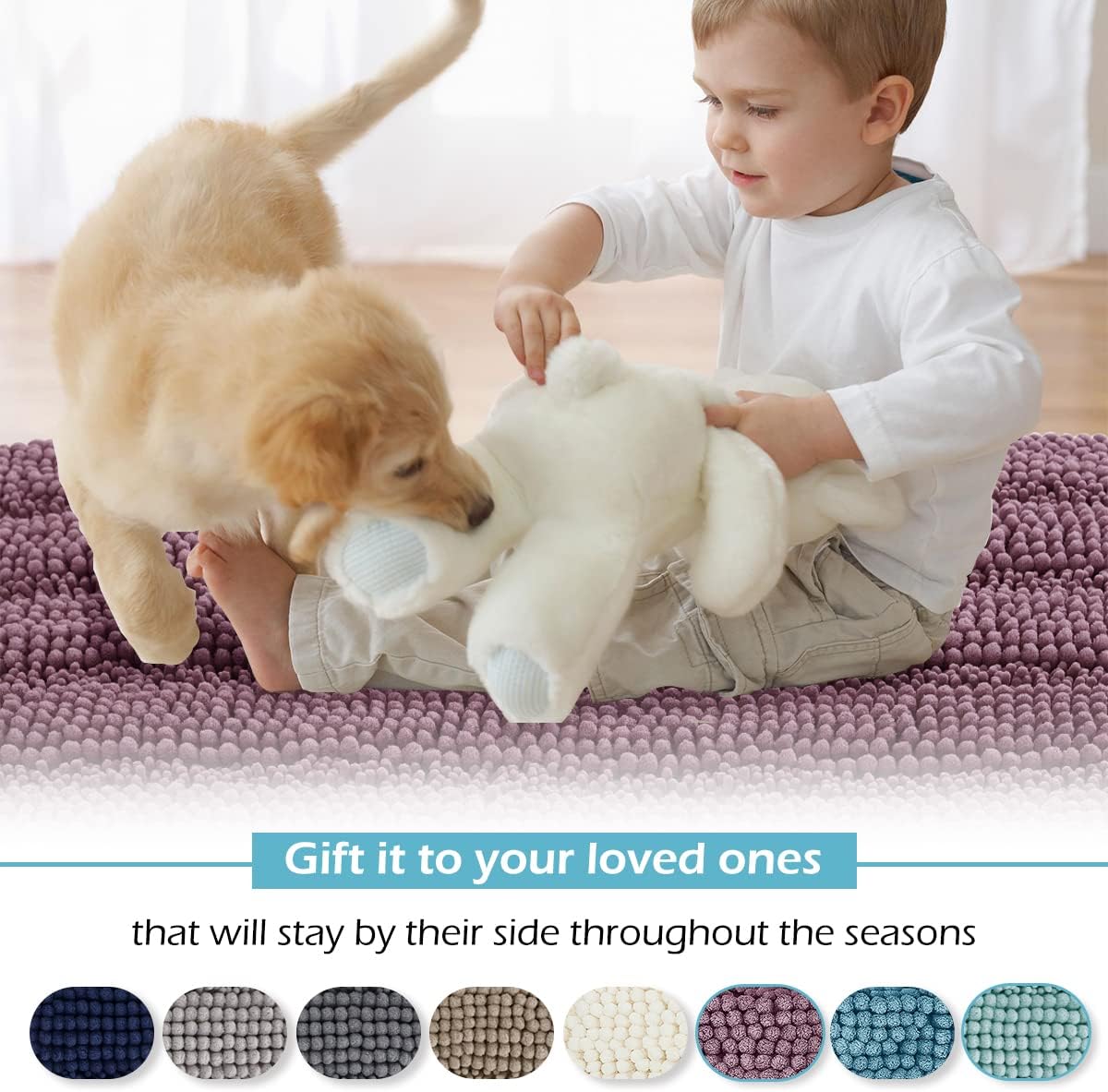 RYB HOME Bathroom Rugs Sets 2 Pieces - Bath Mats for Bathroom Shower Stall Non Skid Infantil Soft Bathroom Carpet for Shower Floor Baby Nursery, Lavender, W 20" x L 32" W 17" x L 24"