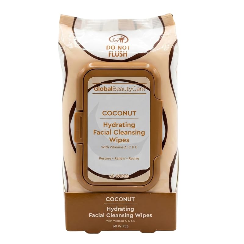 Lenços removedores de maquiagem com coco Global Beauty Care, pacote com 60 unidades