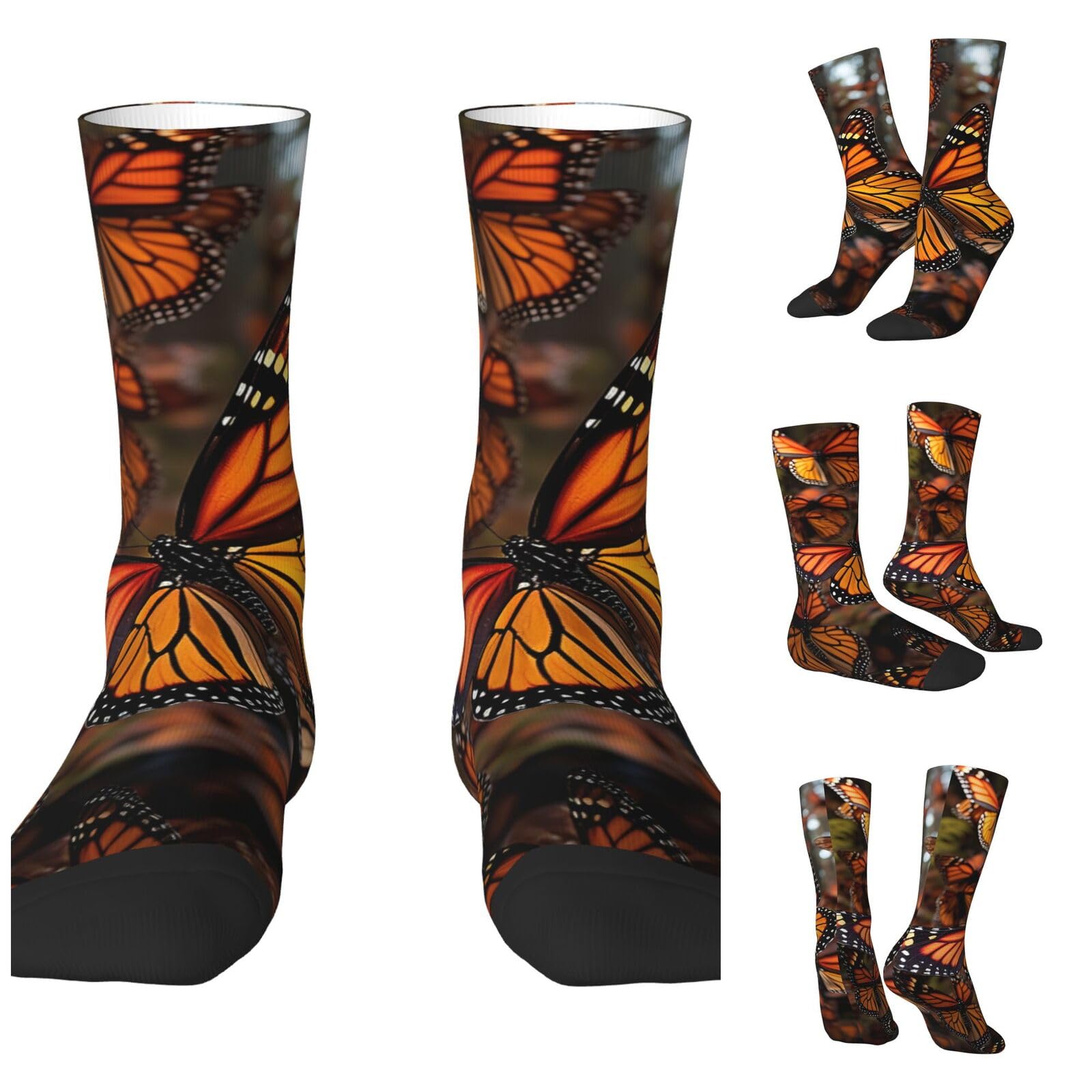 LZQPOEAS Monarch butterflies Athletic Socks Unisex Cushioned Crew Socks Hiking Running Calf Sock Soft Above Ankle Sock