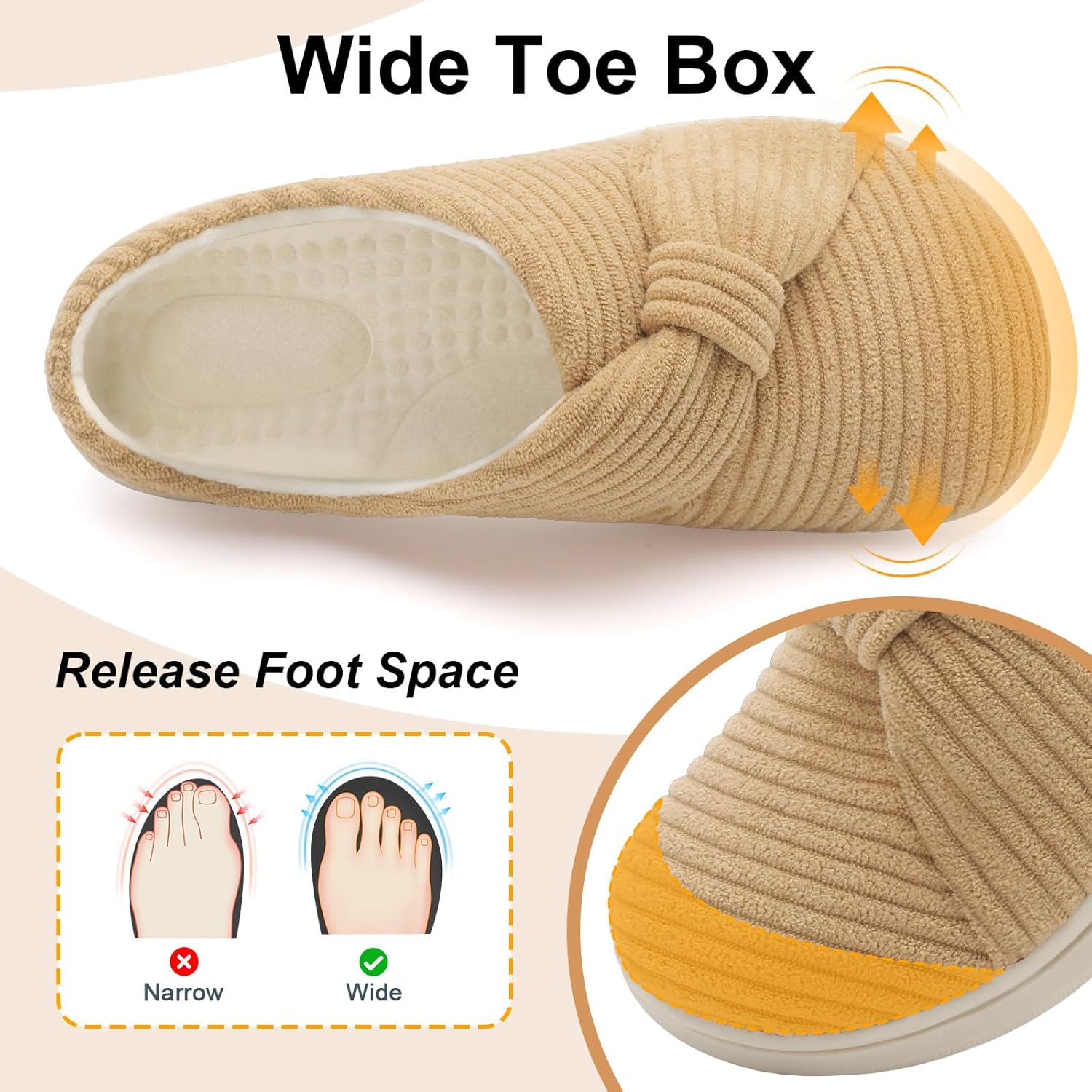 LeIsfIt Slippers for Women Wide Memory Foam House Slippers Corduroy Slip on Bedroom Slipper Non-slip Warm House Shoes Indoor and Outdoor - Image 4