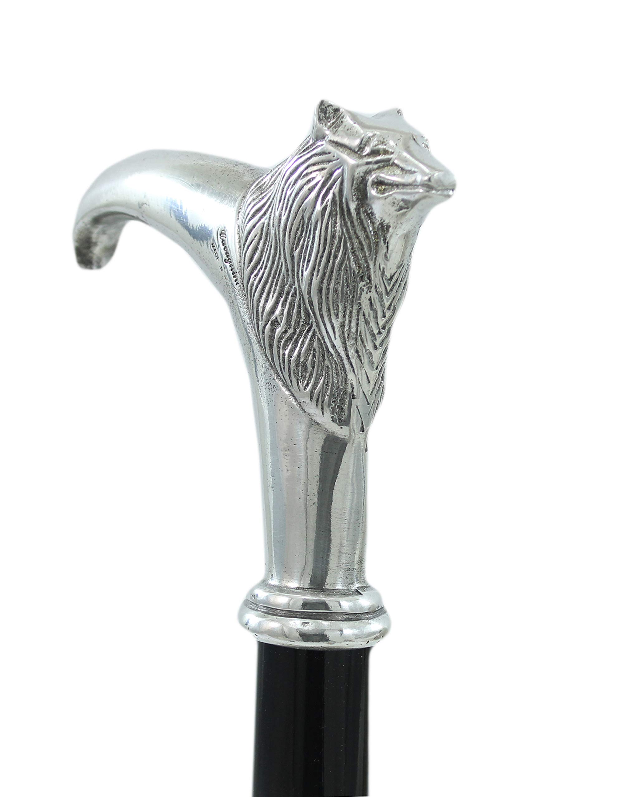 CAVAGNINI Bastón de paseo a medida para ancianos modelo lobo. Madera y metal hecho a mano en Italia