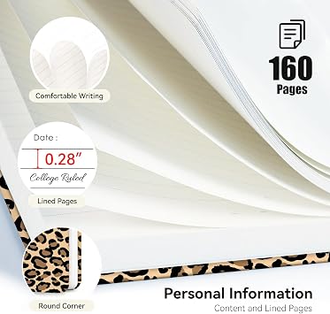 Lined Spiral Journal Notebook for Work A5, 160 Pages, Brown Leopard Print