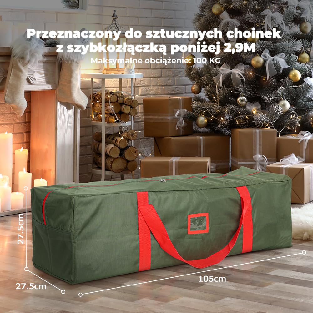 OUSFOT Torba na Cchoinkę 180 cm Wodoodporna Torba na Drzewo z Tkaniny Oxford 1680D ze Wzmocnionymi i Wytrzymałymi Uchwytami, Składany, do Przechowywania Ozdób Świątecznych