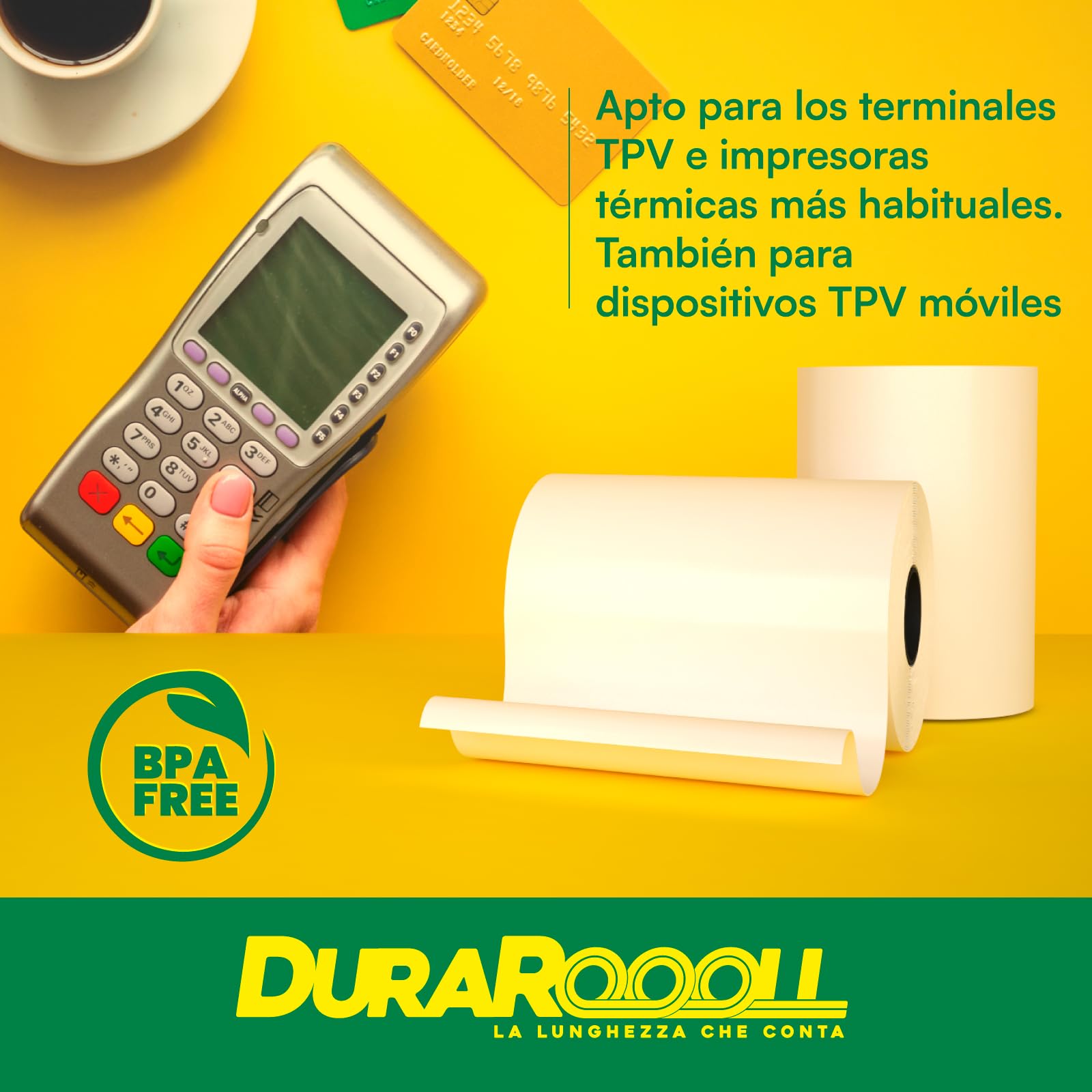 20 Rollos Papel Termico TPV Datafono DuraRoooll - Rollos Térmicos POS 57mmx36mmx16m Compatibles con Nexi SumUp Pax Axerve Ingenico para Tiques Recibos Tarjetas de Débito y Crédito