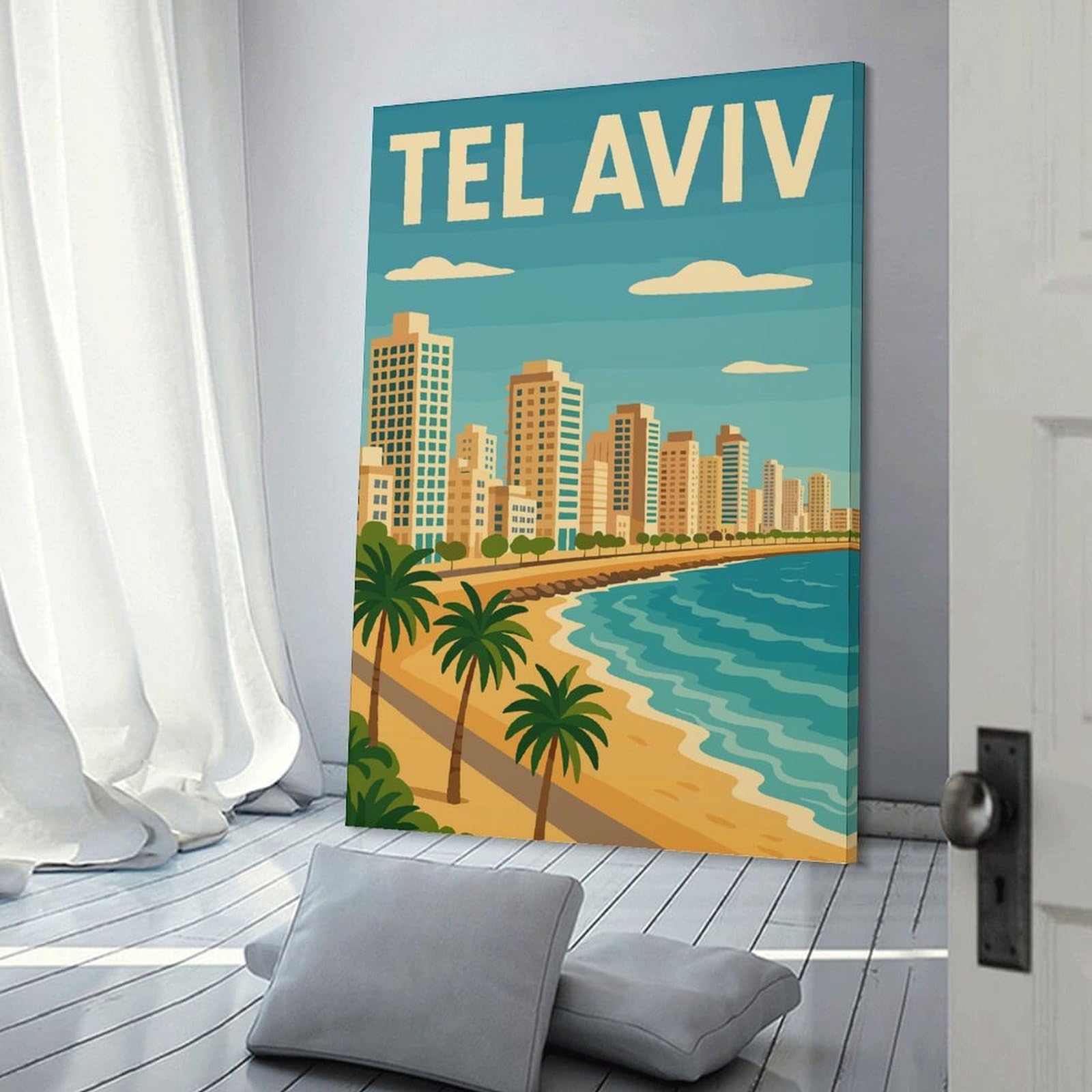 Junmoney Tel Aviv Cityscape Canvas Art Print, 20x30inch(50x75cm), for Home Walls, Creative Rooms Or Shared Spaces, Decorative Artwork with Broad Appeal