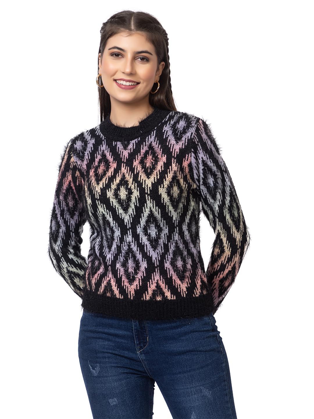 gfo Fancy Box Print Woollen Top Type Sweaters for Women-picture-57