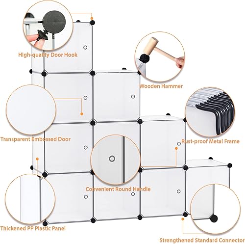 Miniatura 6 de C&AHOME Organizador de almacenamiento en cubos con puertas, estantes de 12 cubos, armario de armario, estantería modular de plástico ideal para
