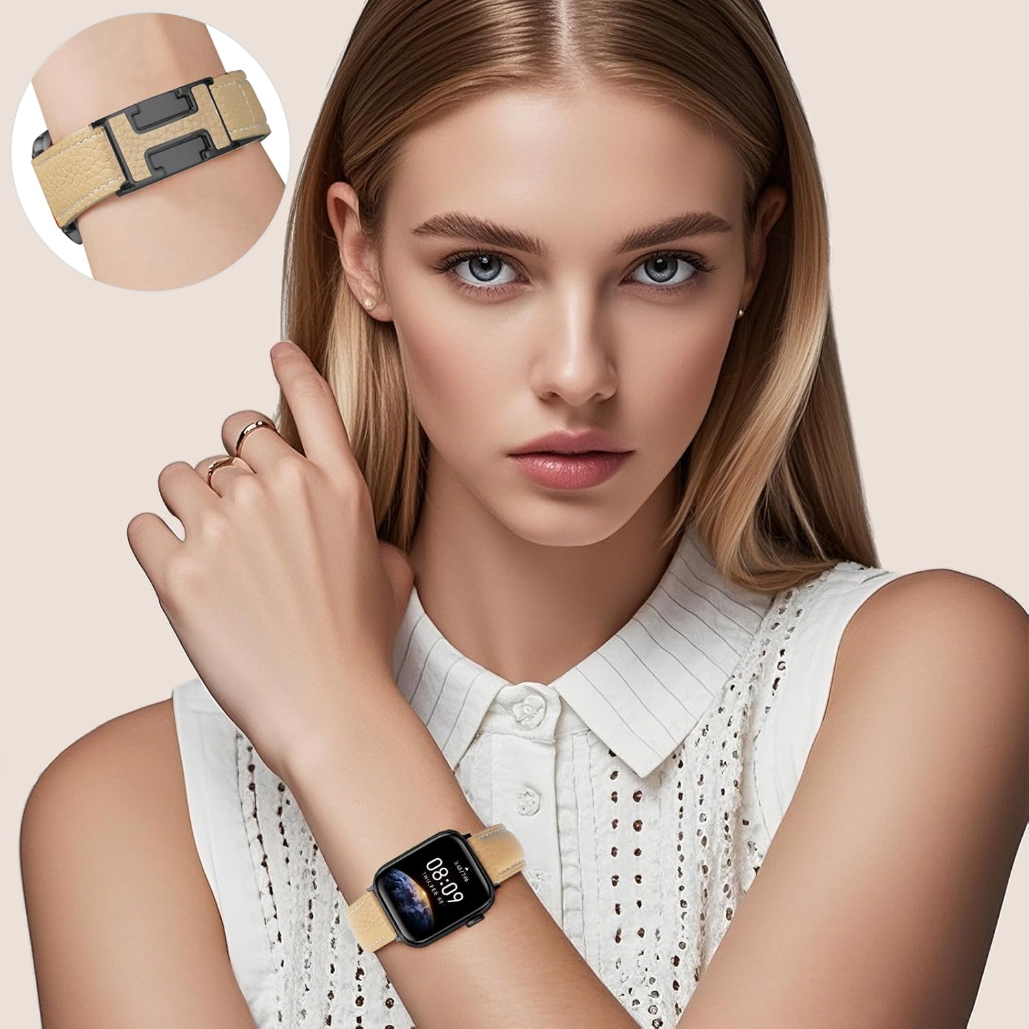 Leather Magnetic Band Compatible with Apple Watch Bands 38mm 40mm 41mm 42mm 44mm 45mm 46mm 49mm for Women Men，Top Grain Leather Designer Replacement Strap for iWatch Ultra SE Series11/10/9/8/7/6/5/4/3/2/1 - Image 4