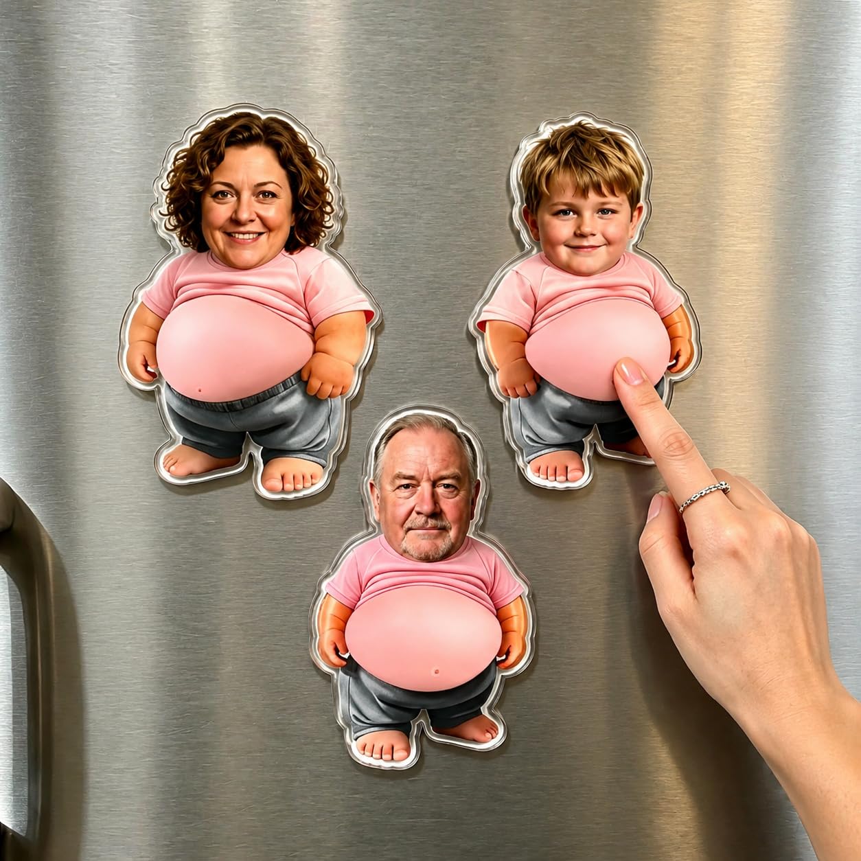 Custom Funny Squishy Belly Fridge Magnets, Personalized Face Squishy Refrigerator Magnets Pressable Belly, Squeezable Belly Fridge Decor, Stress Relief Gift (E-3PC)