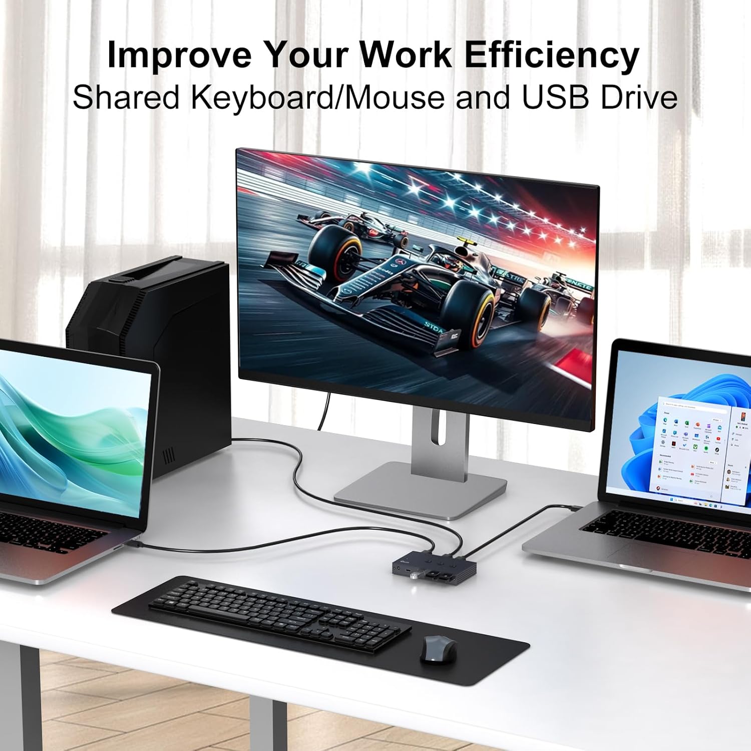 THXCDBID USB 3.2 Switch 3 Computers Sharing 3*USB A & 1*USB C Port 10Gbps USB Switch Selector Sharing Keyboard Mouse Printer Scanner with 3 USB A Input Cable and IR Remote Control