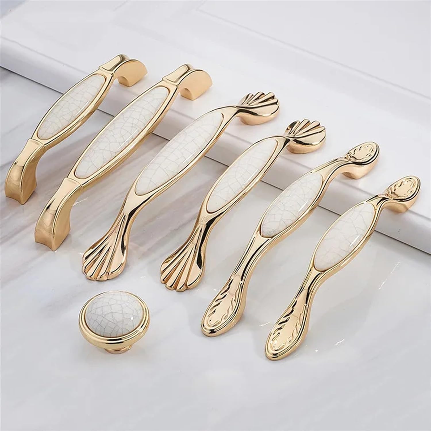 European Gold and White Cabinet Handles Zinc Alloy Drawer Pulls Kitchen Door Knobs Furniture Handle Hardware 1Pcs (Color : Handle-5026LW-128)